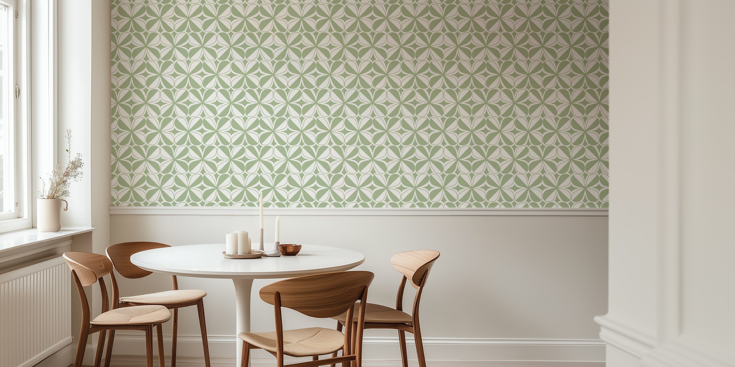 Mosaic Flower - Green wallpaper design in a room