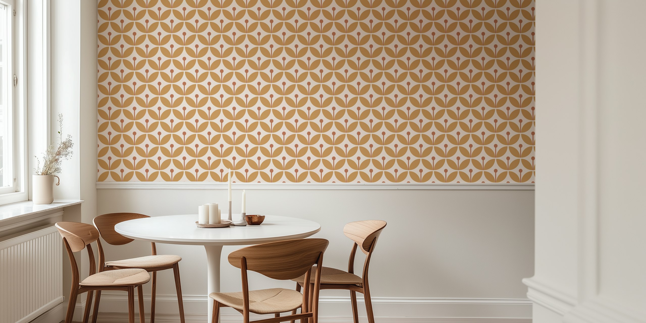 Graphic Scandi Floral Boho Yellow tapet i et rum
