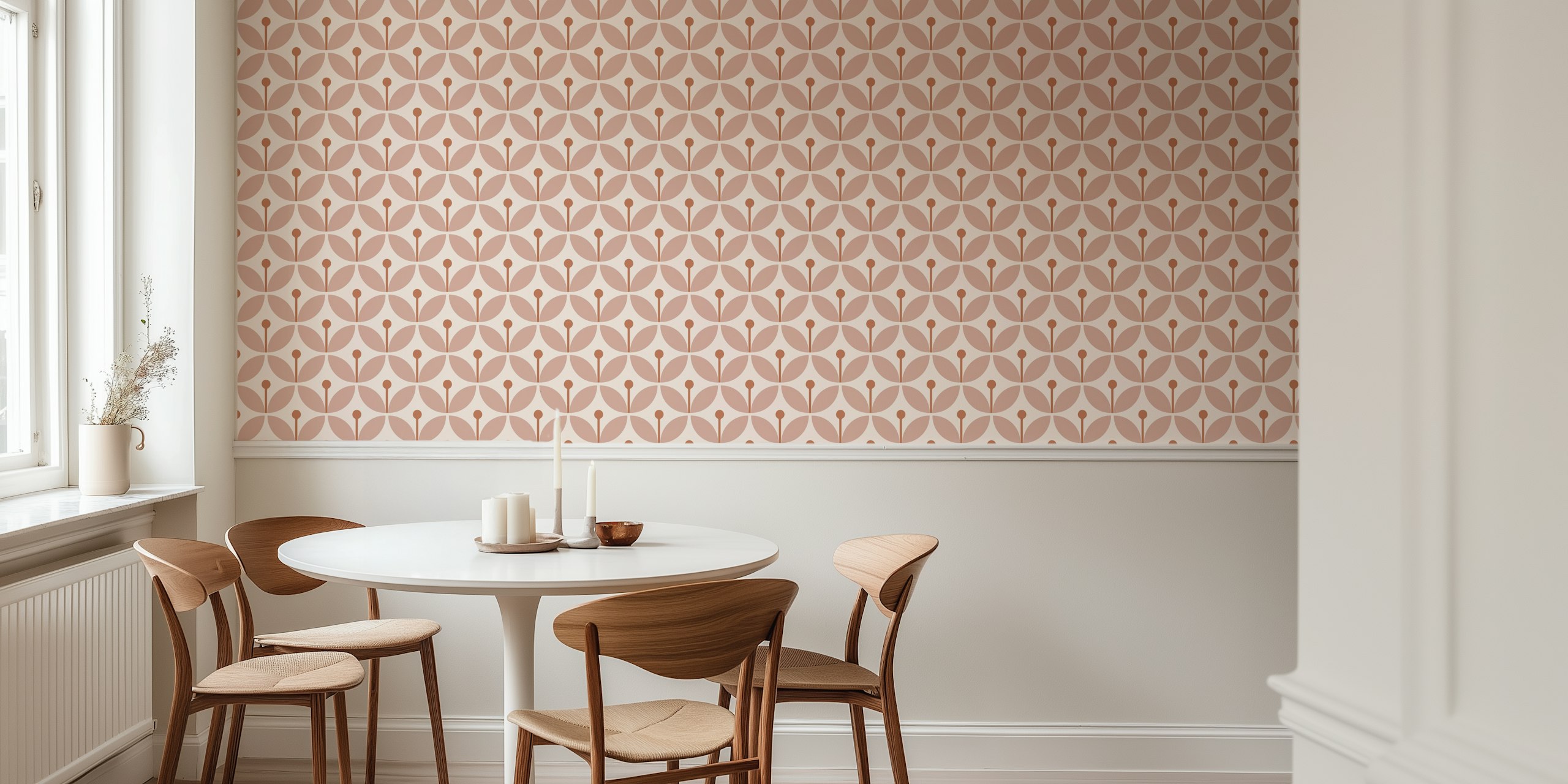 Graphic Scandi Floral Boho Rose wallpaper in a room