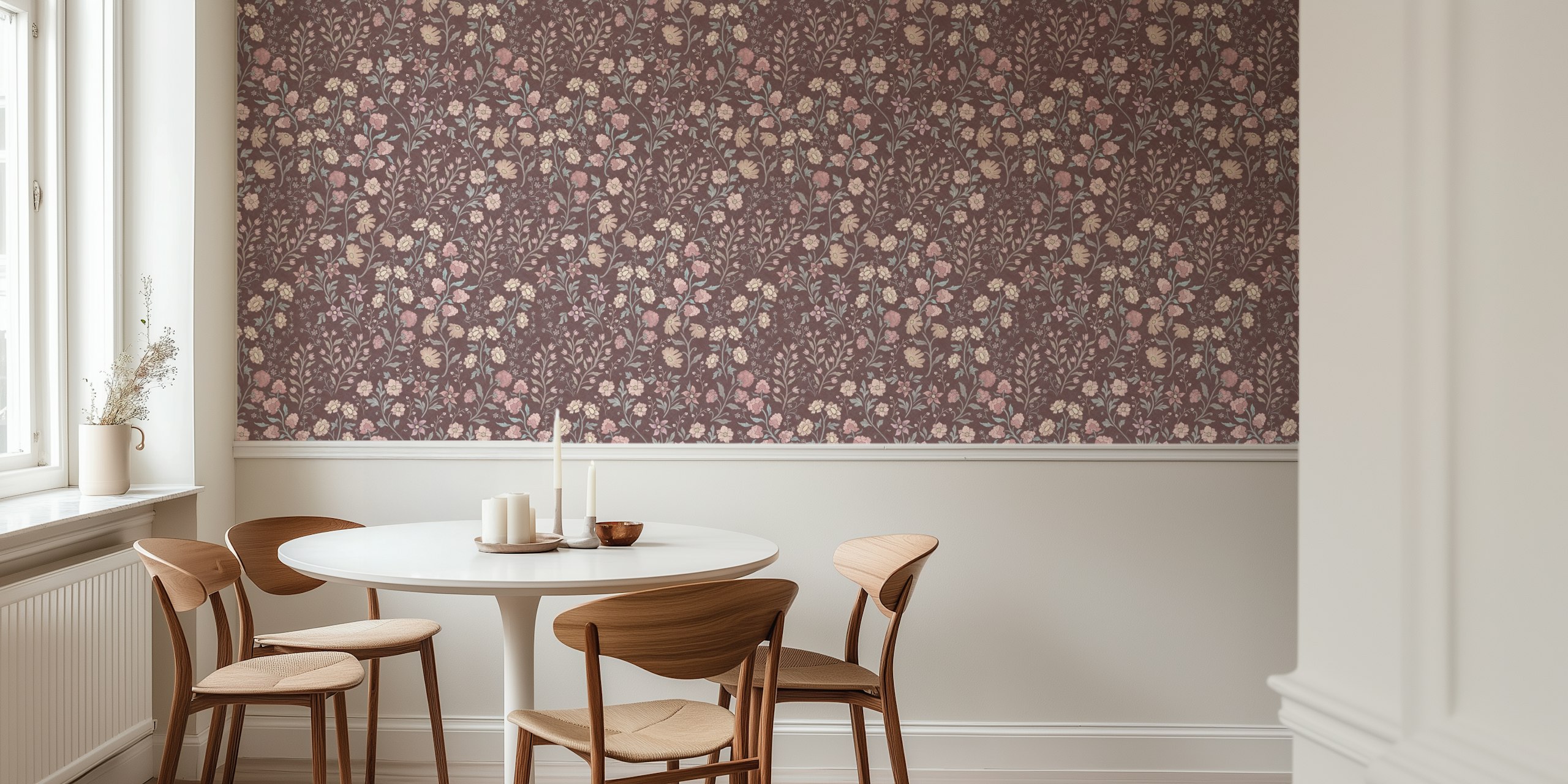 Vintage Bohemian Florals Tapete in einem Raum