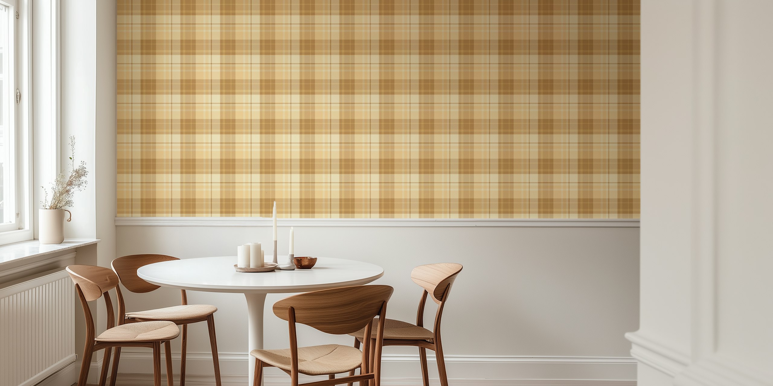 Tartan Scotland beige wallpaper in a room