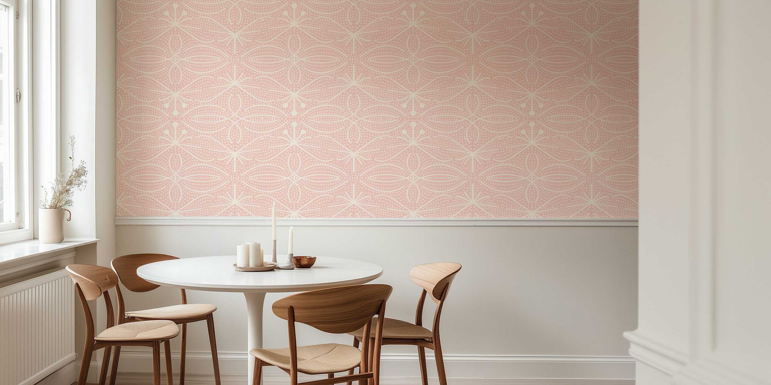 Bohemian Chic Leaves Pink wallpaper in a room