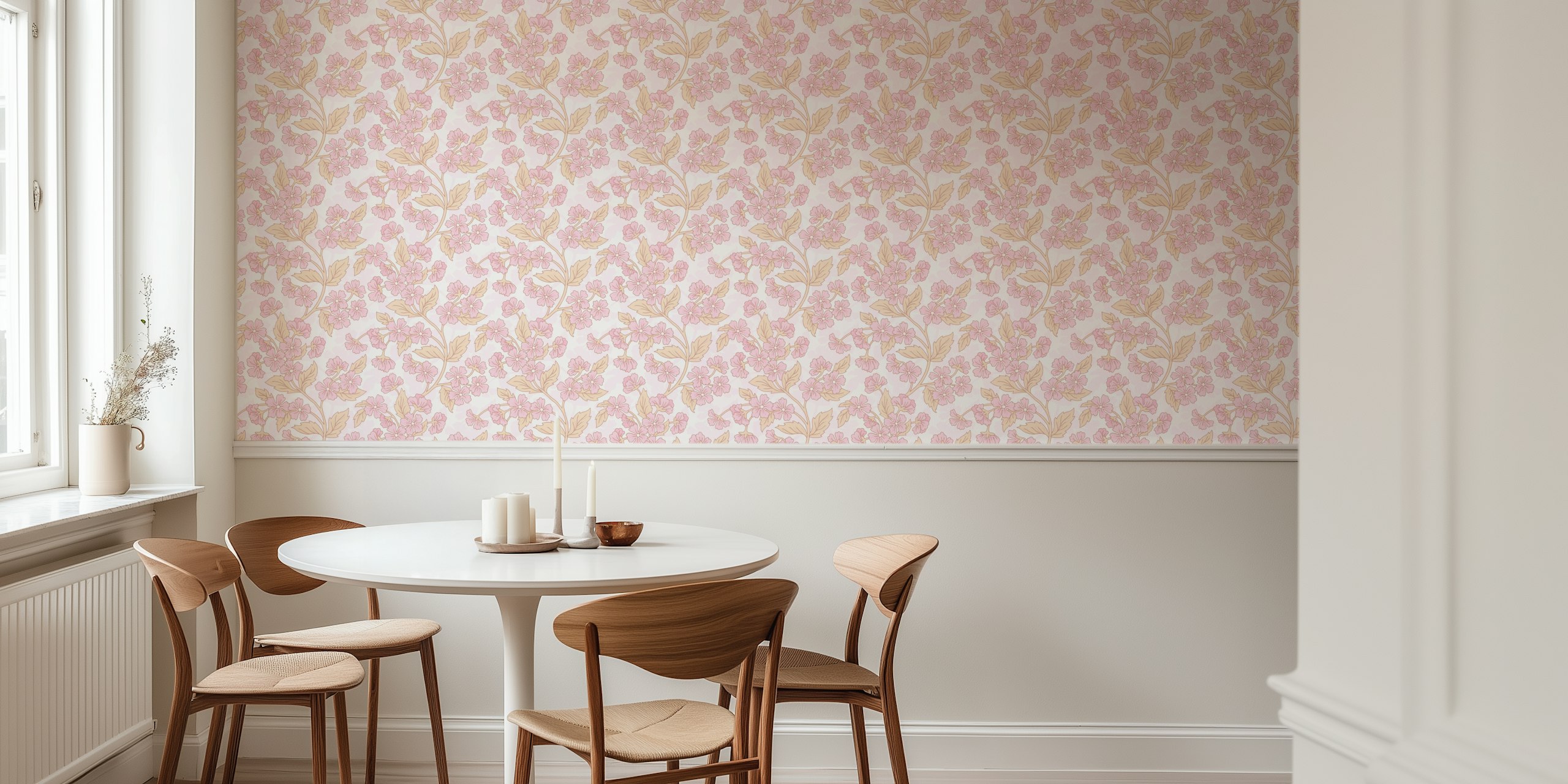 Ammil pink floral wallpaper design in a room