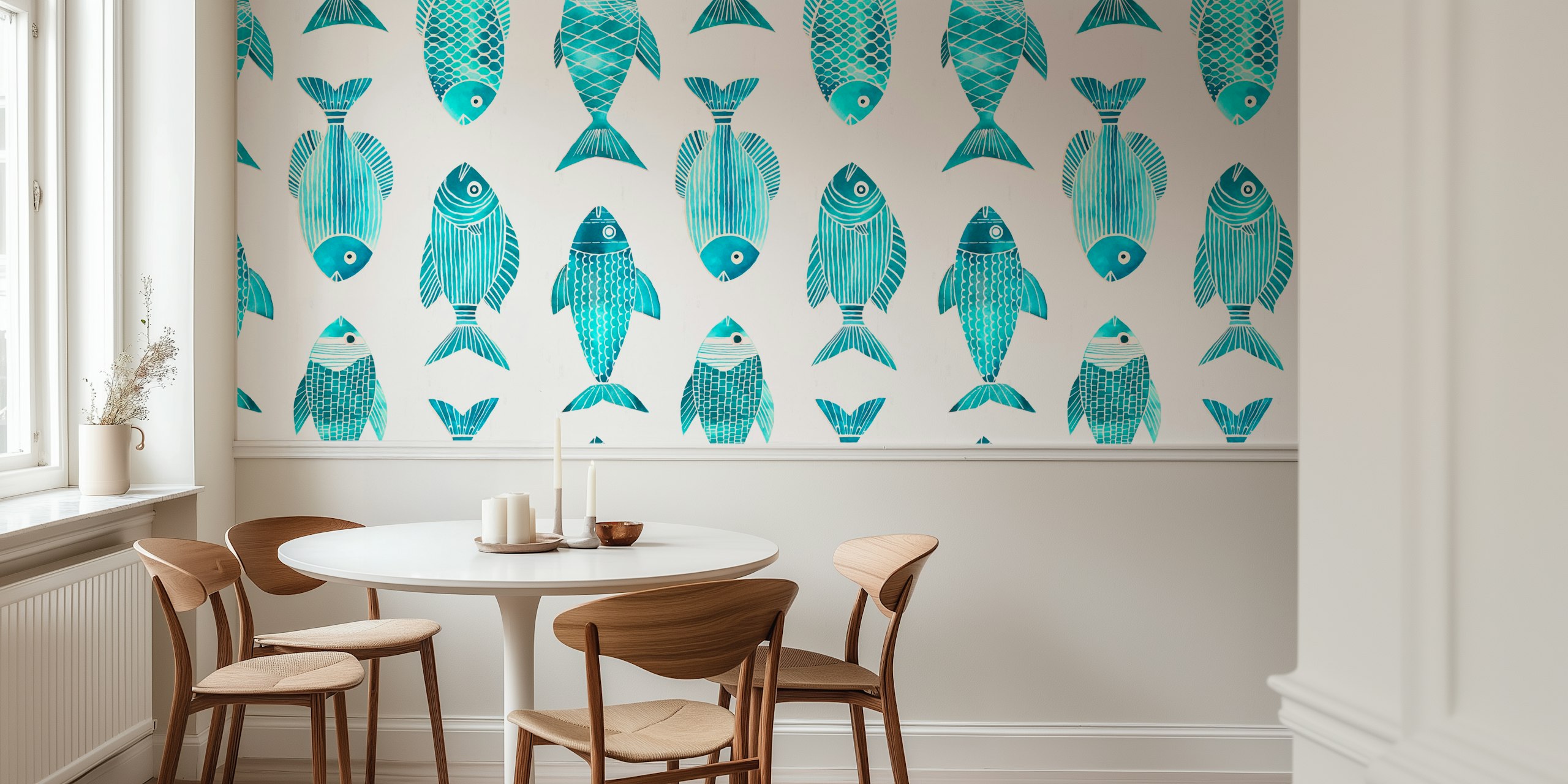 Nautical Fish Charm Turquoise wallpaper design