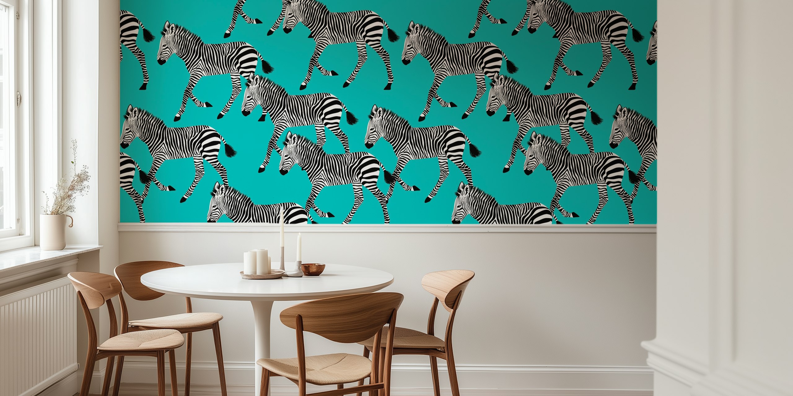Zebra Walk 9 turquoise wallpaper in a room