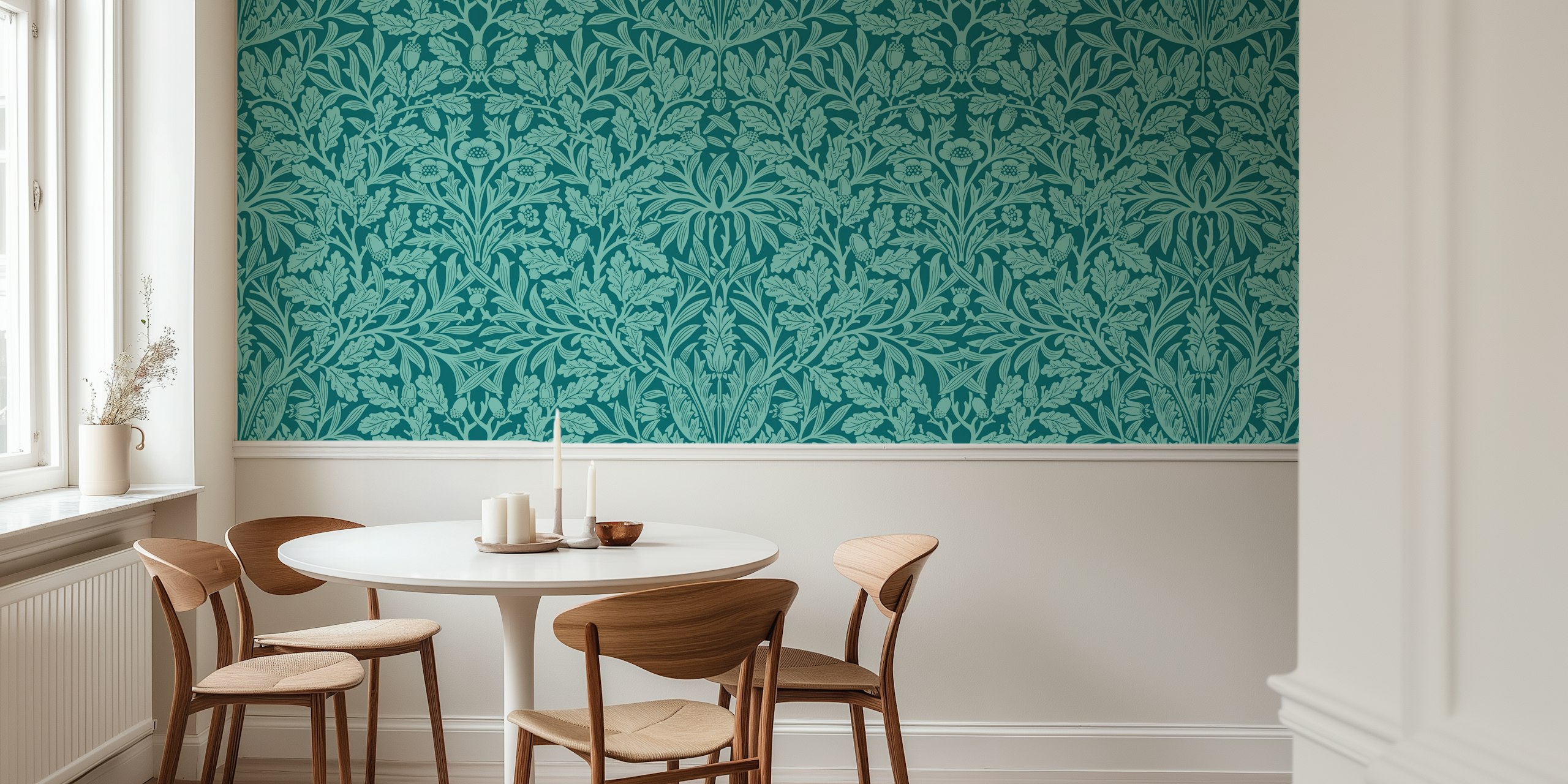 Victorian Acorn pattern 16 Teal wallpaper on display