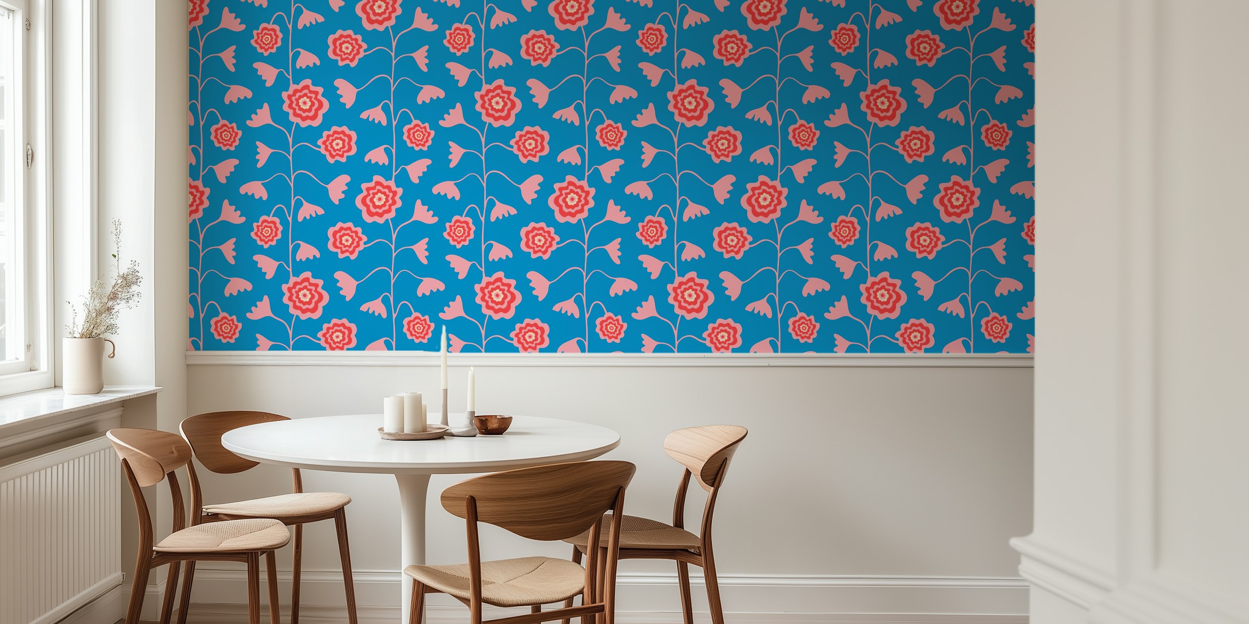 Nectar Abstract Retro Mod Floral wallpaper in de kamer
