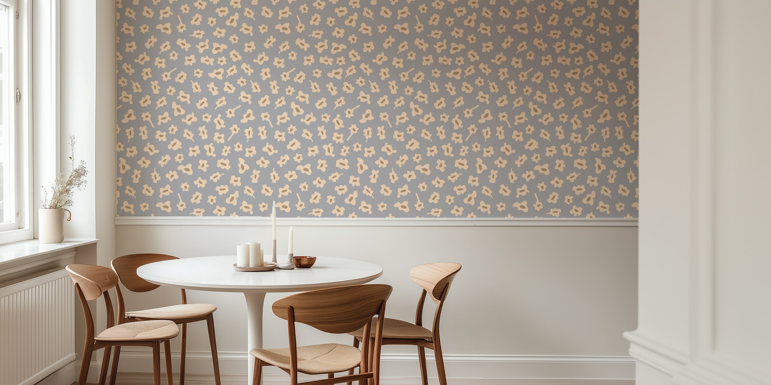 Retro floral patterns in cream and gray tones wallpaper