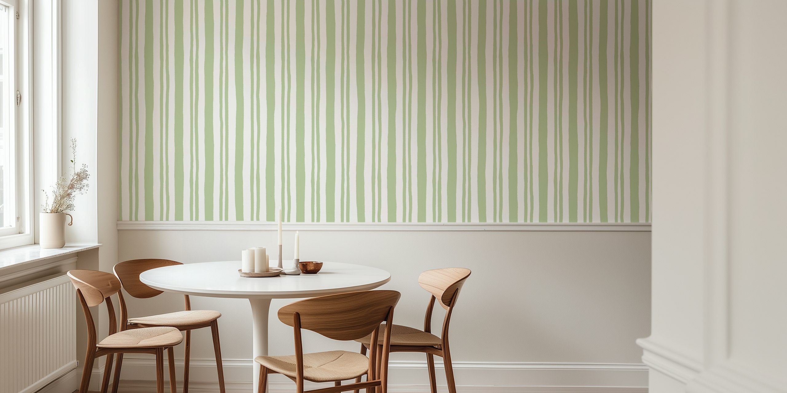 Sage Green Hand Drawn Vertical Stripes tapeta w pokoju