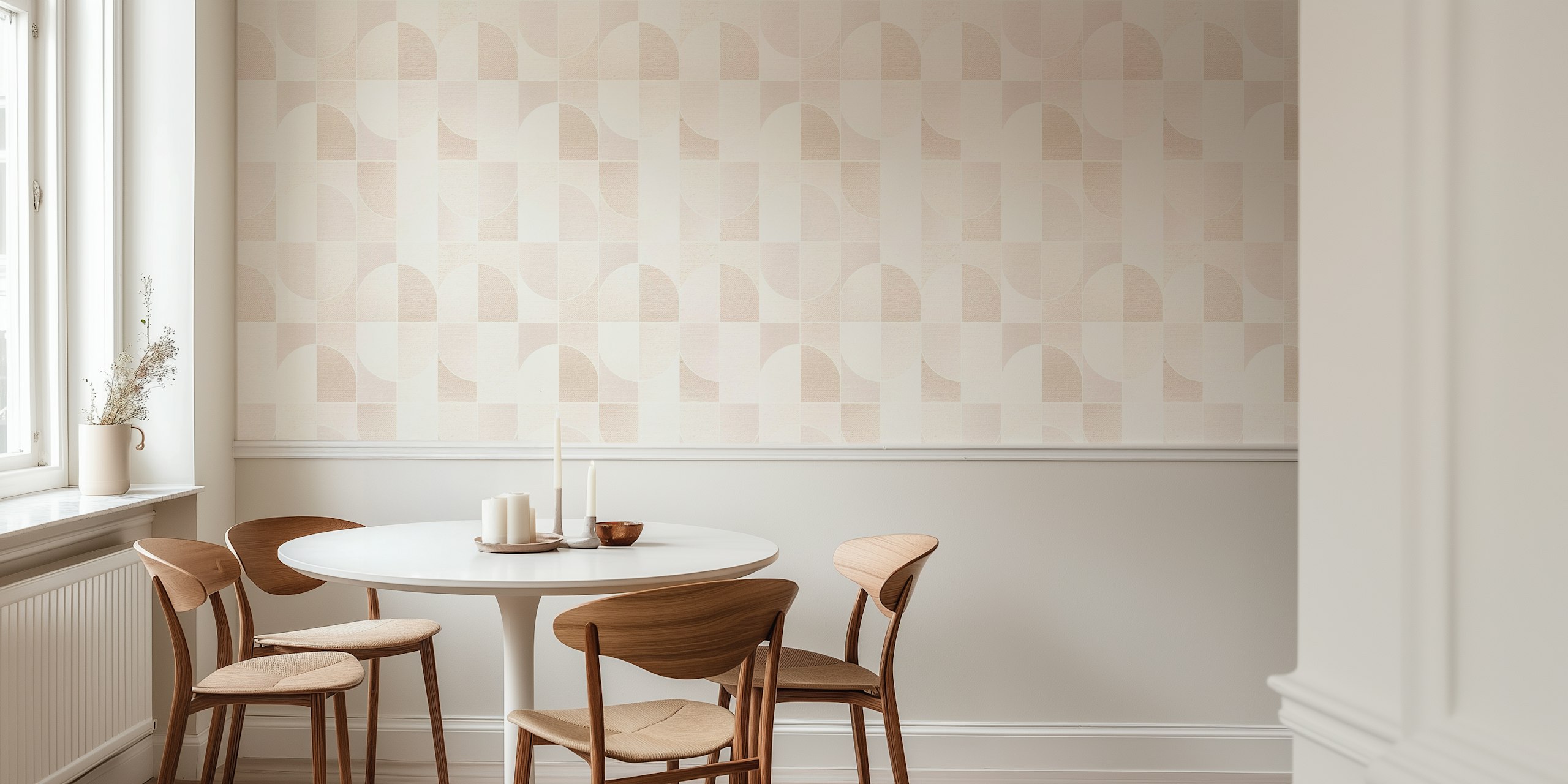 Canvas Geo Tiles Neutral tapetti huoneessa