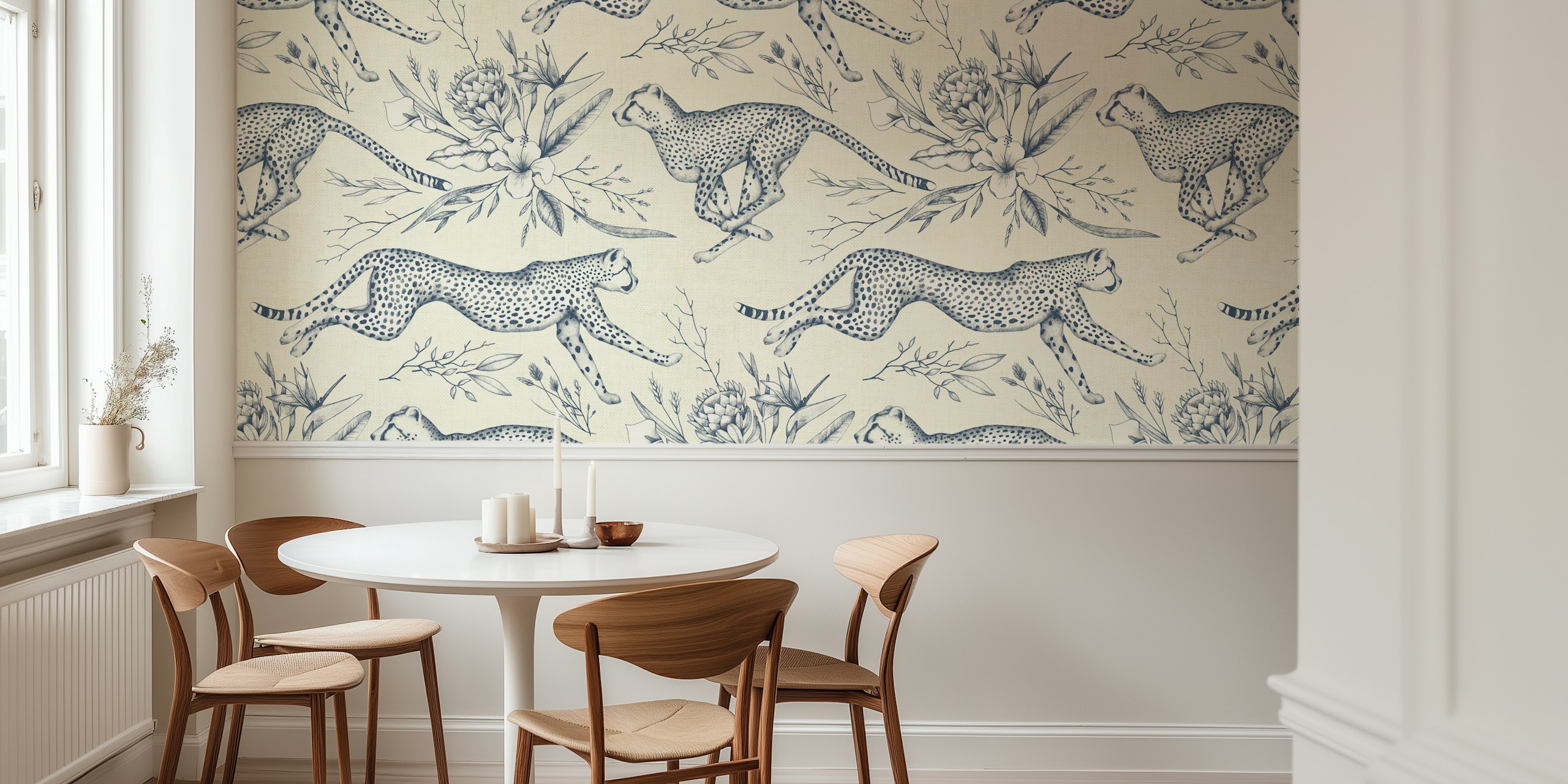 Safari Cheetah Toile wallpaper in a room