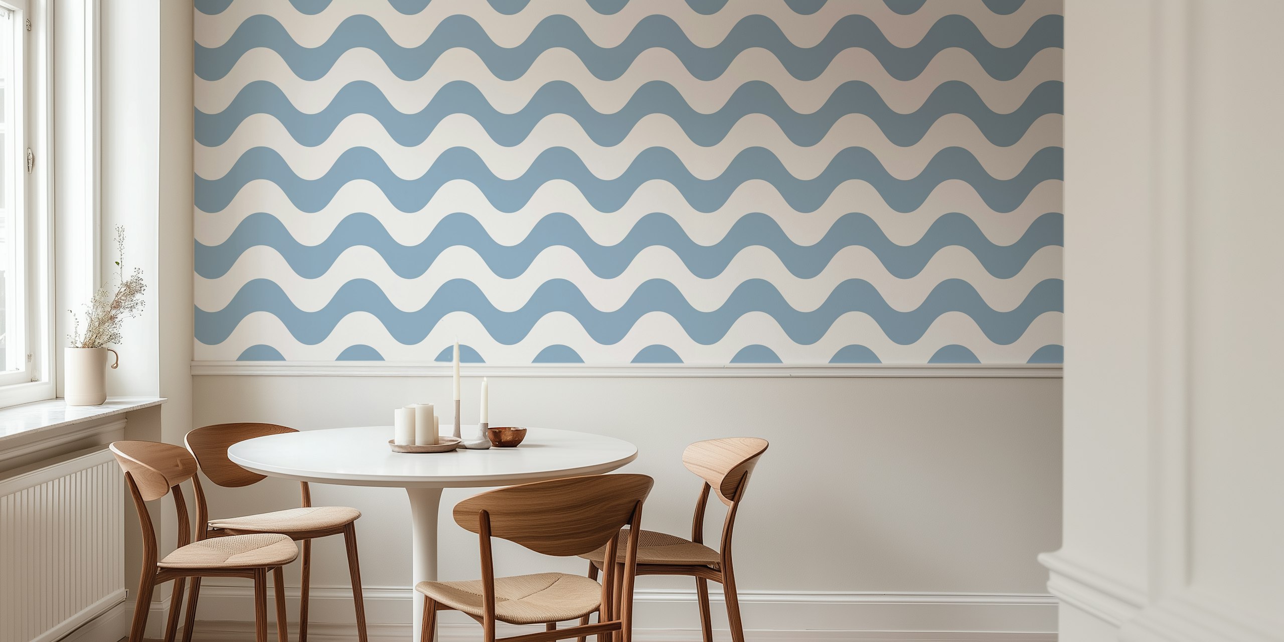 Blue wavy stripes pattern wallpaper