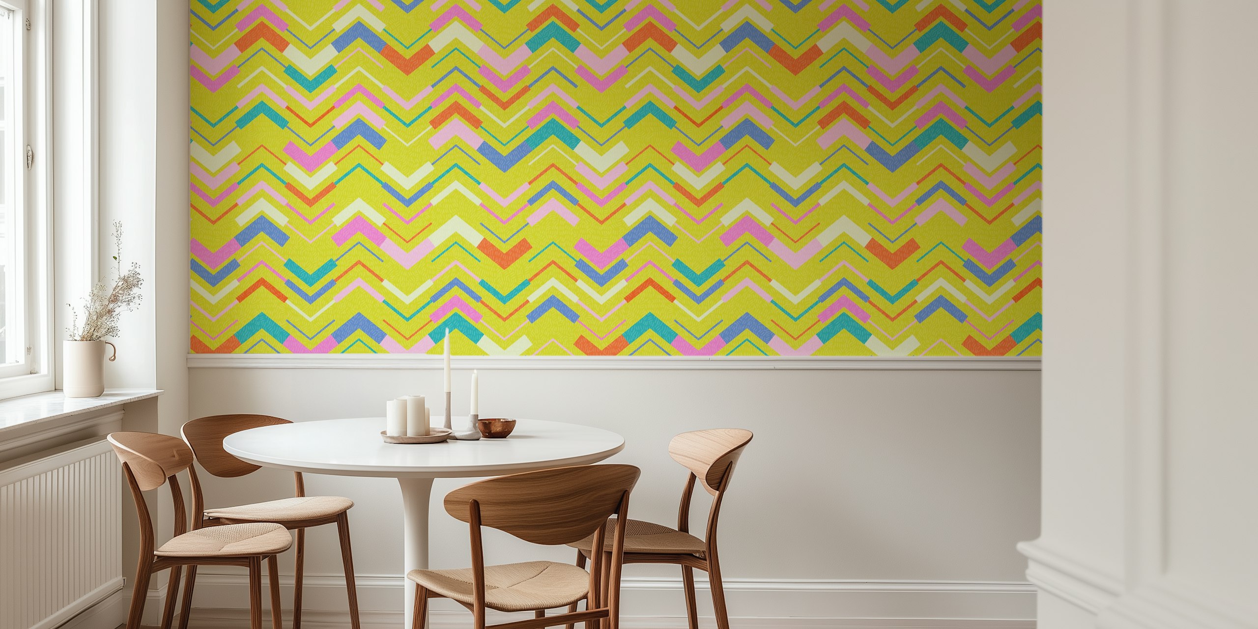 Colorful chevron stripe wallpaper in a room