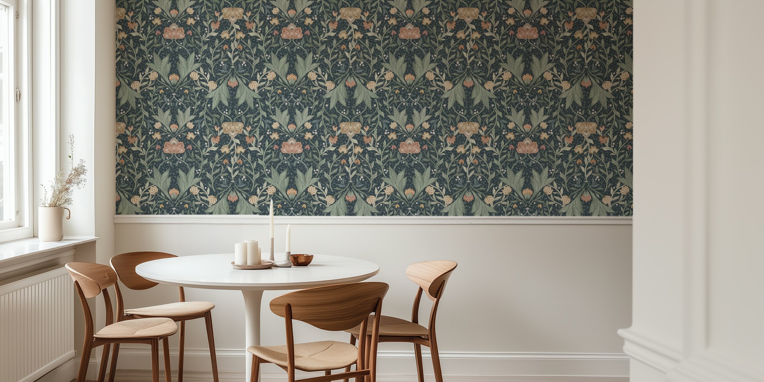Morris Victorian floral damask wallpaper in a room