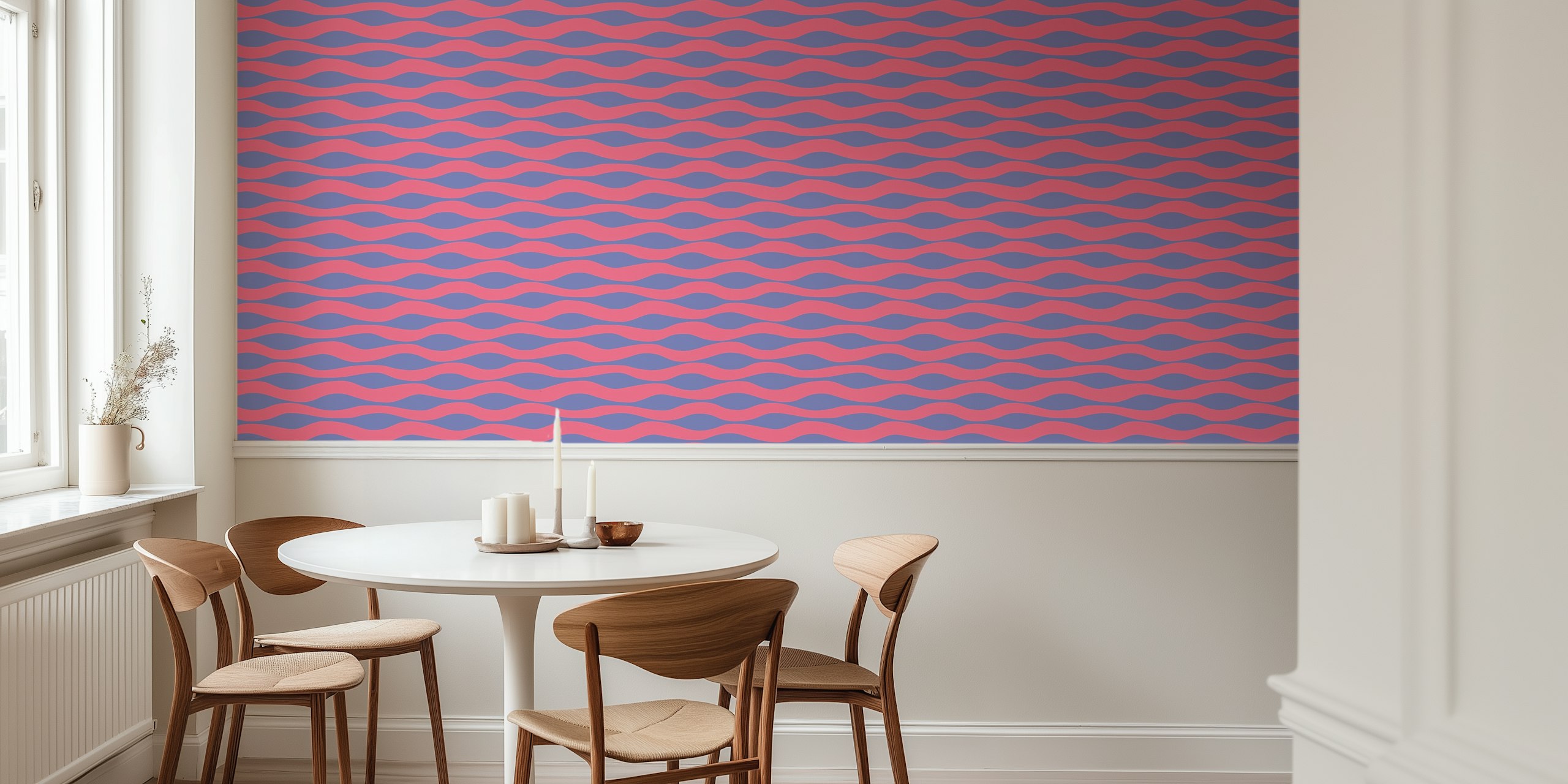 Abstract wavy stripes in pink and purple wallpaper