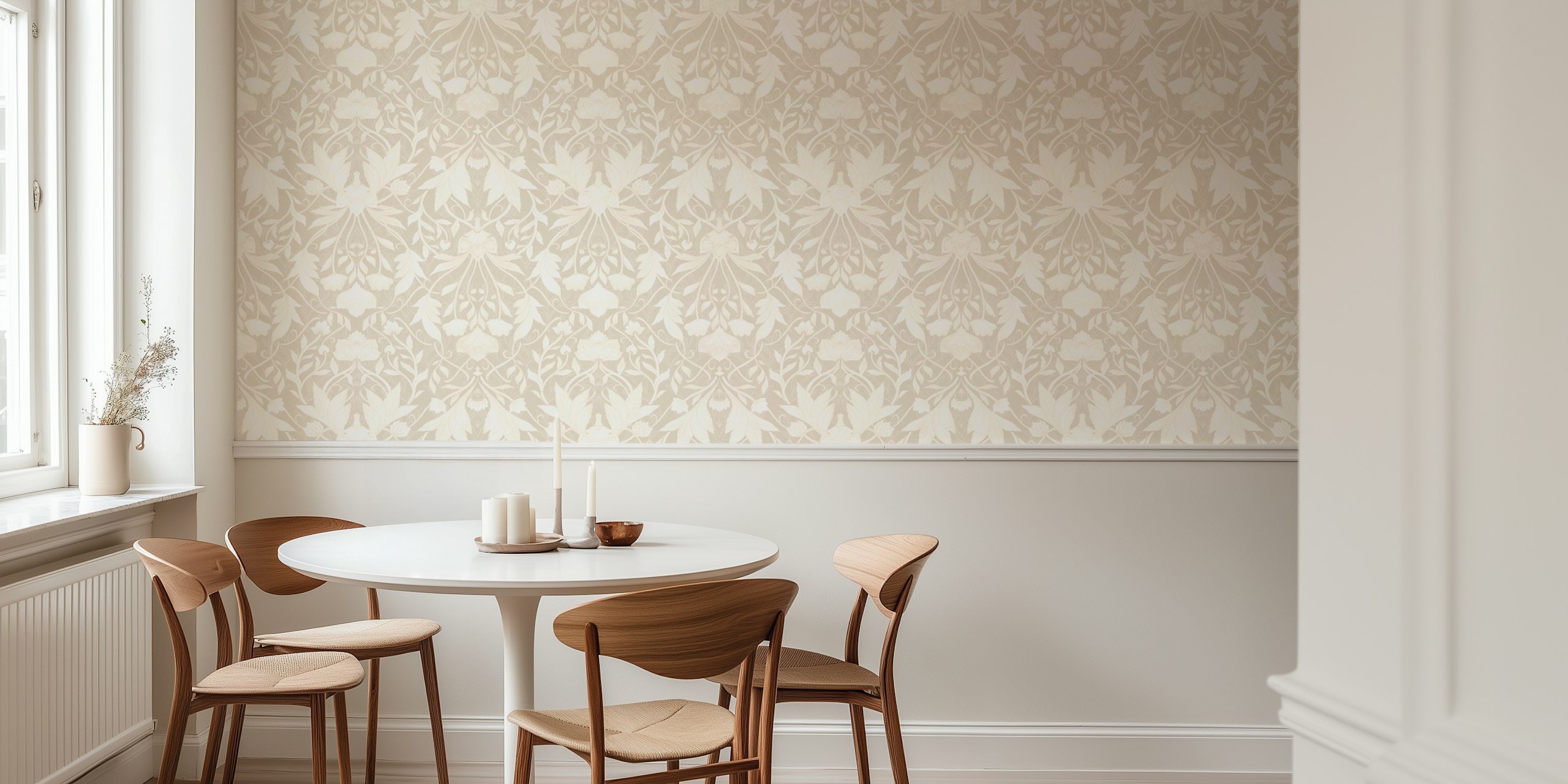 Delicate floral patterns in muted beige tones wallpaper