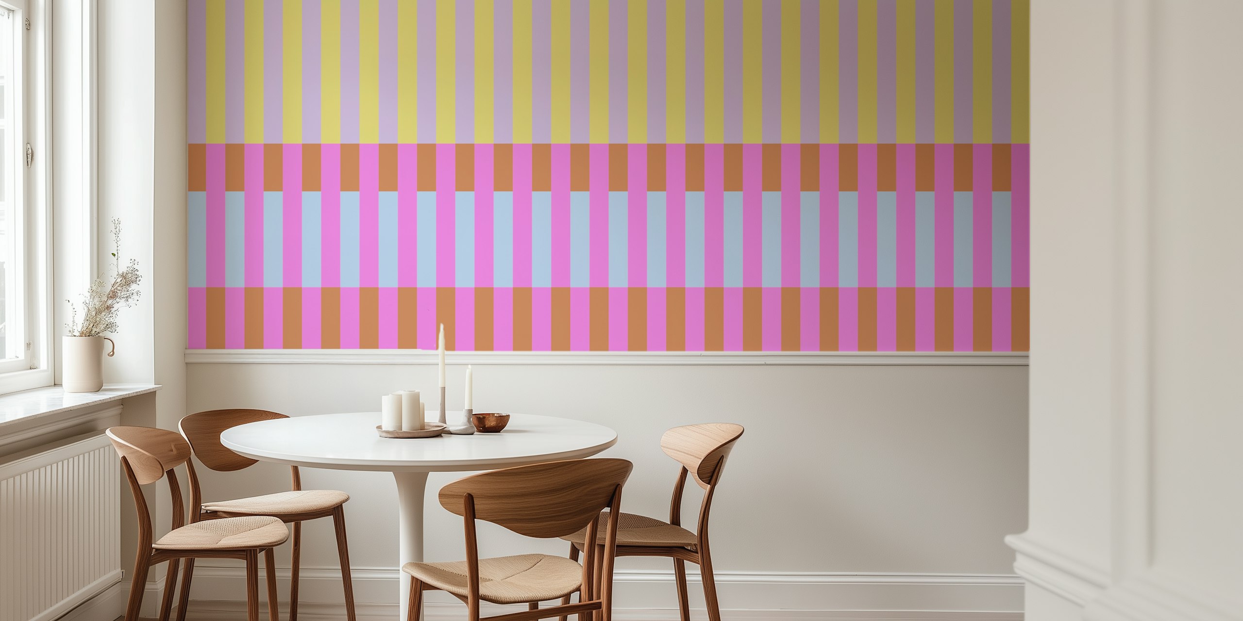 Carta da parati Tile Stripes gialla e rosa