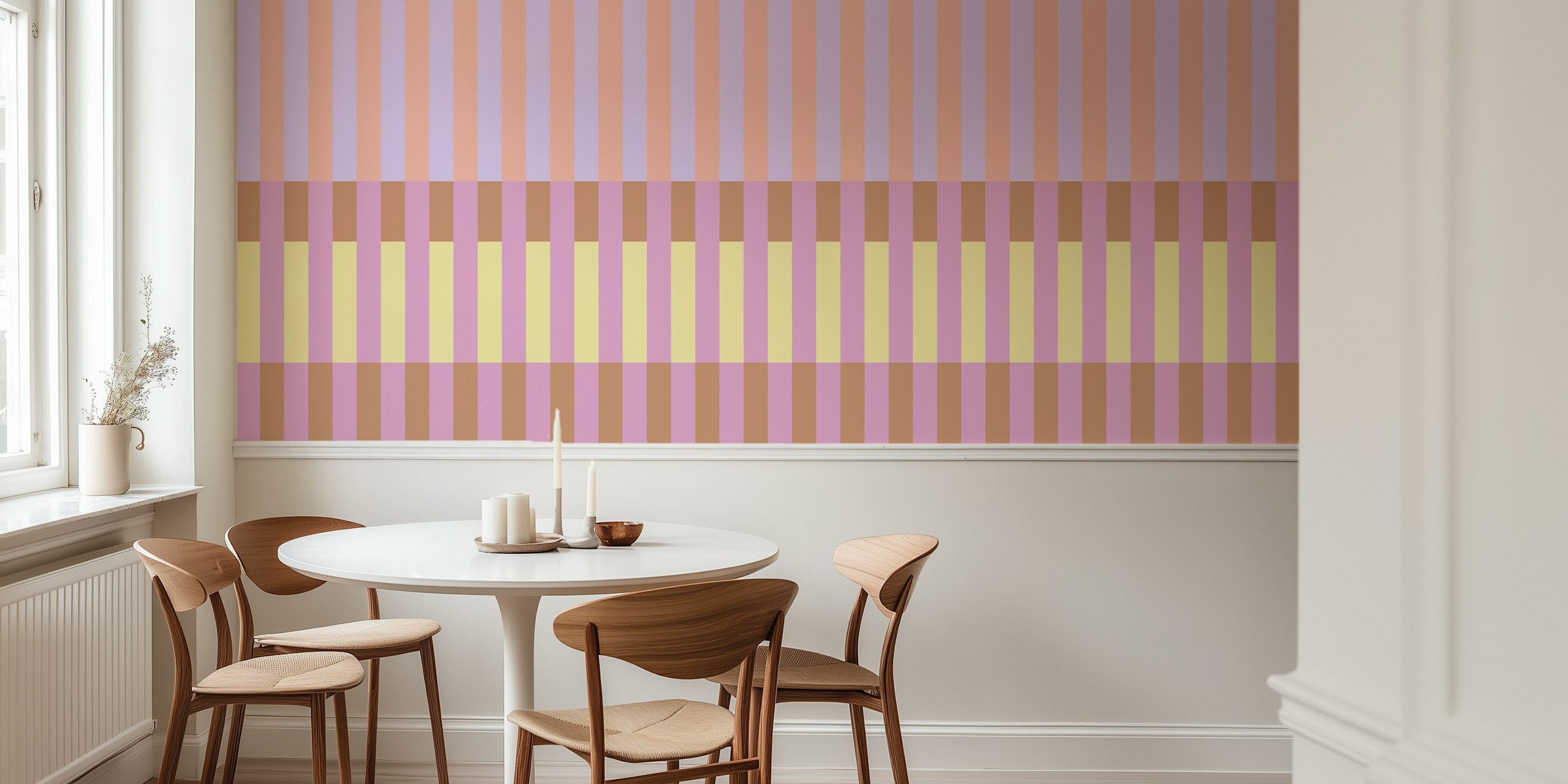 Wallpaper Tile Stripes Apricot Yellow en una habitación
