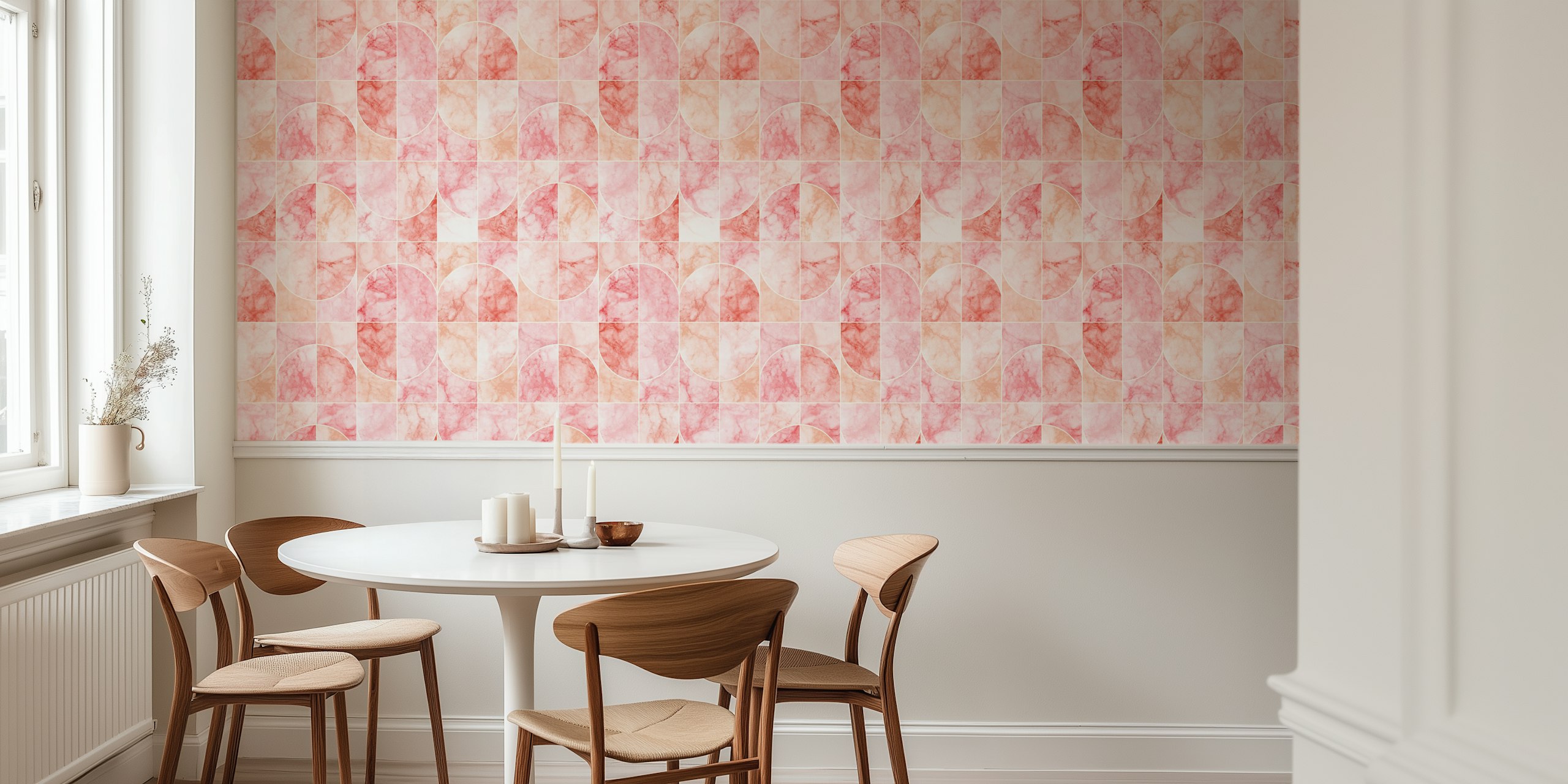 Marbled Geo Tiles Reddish tapet i ett rum