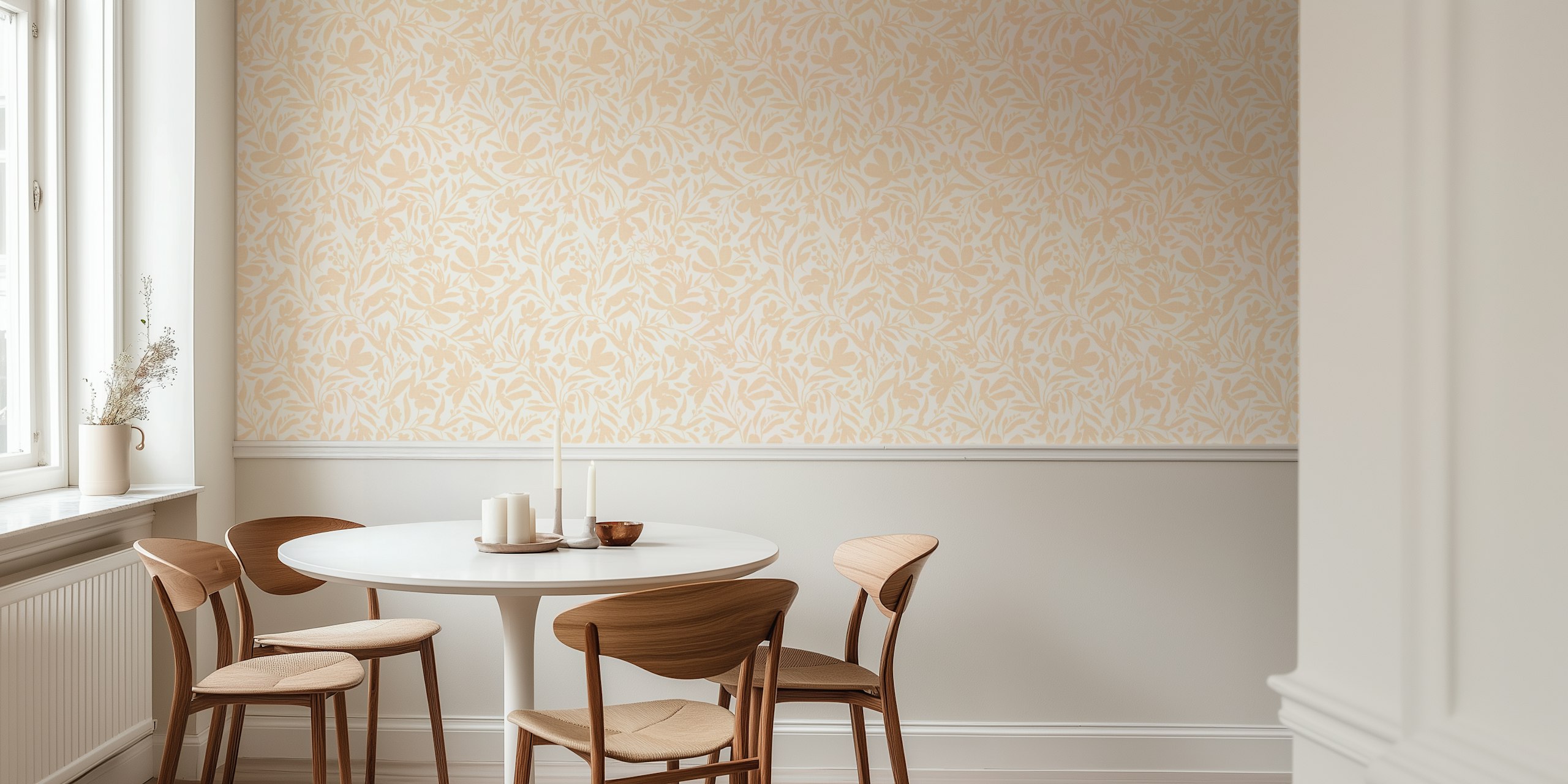 Warm beige floral wallpaper in a room
