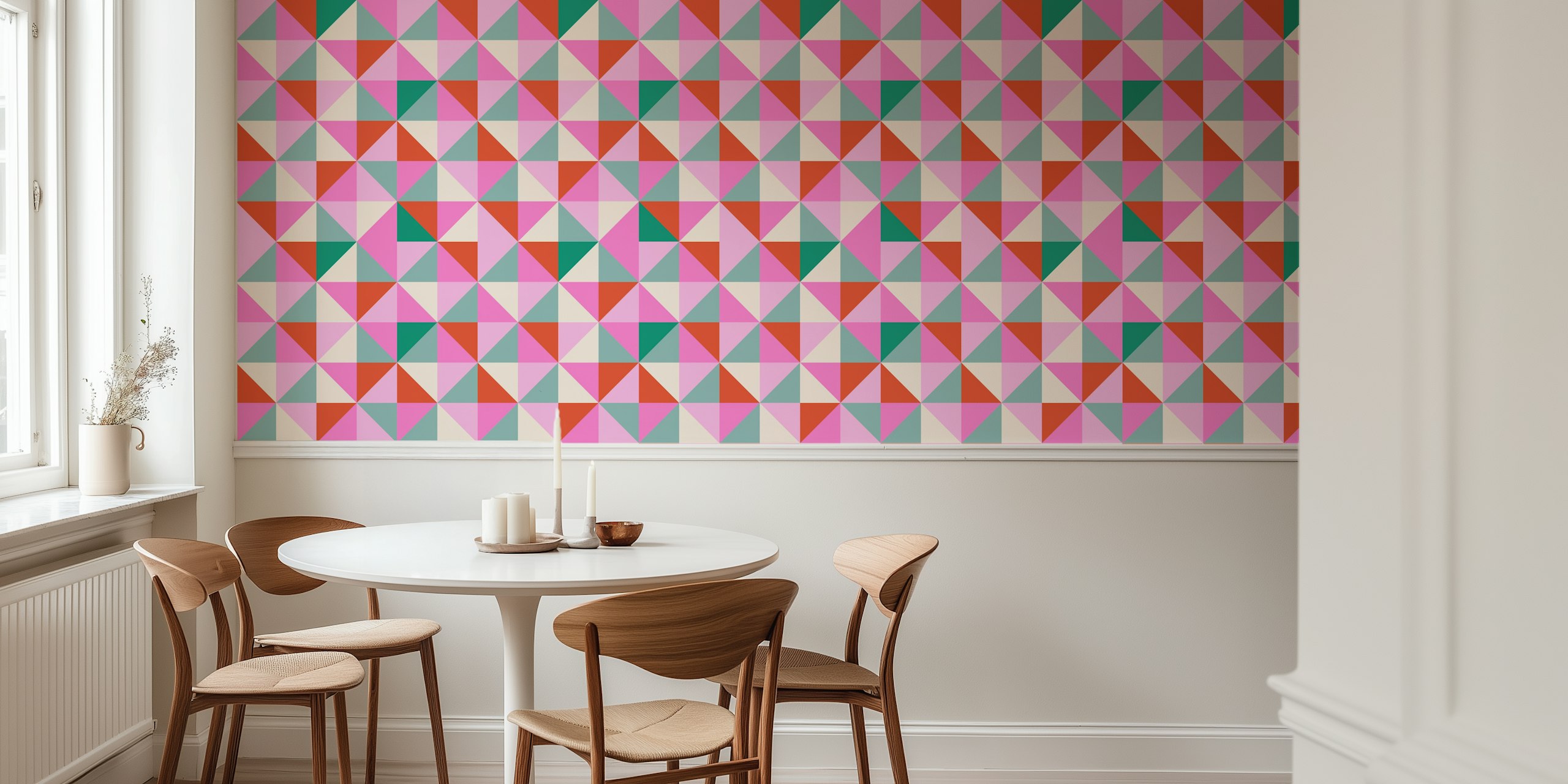 Pinkki ja green moderni geometrinen tapettisuunnittelu