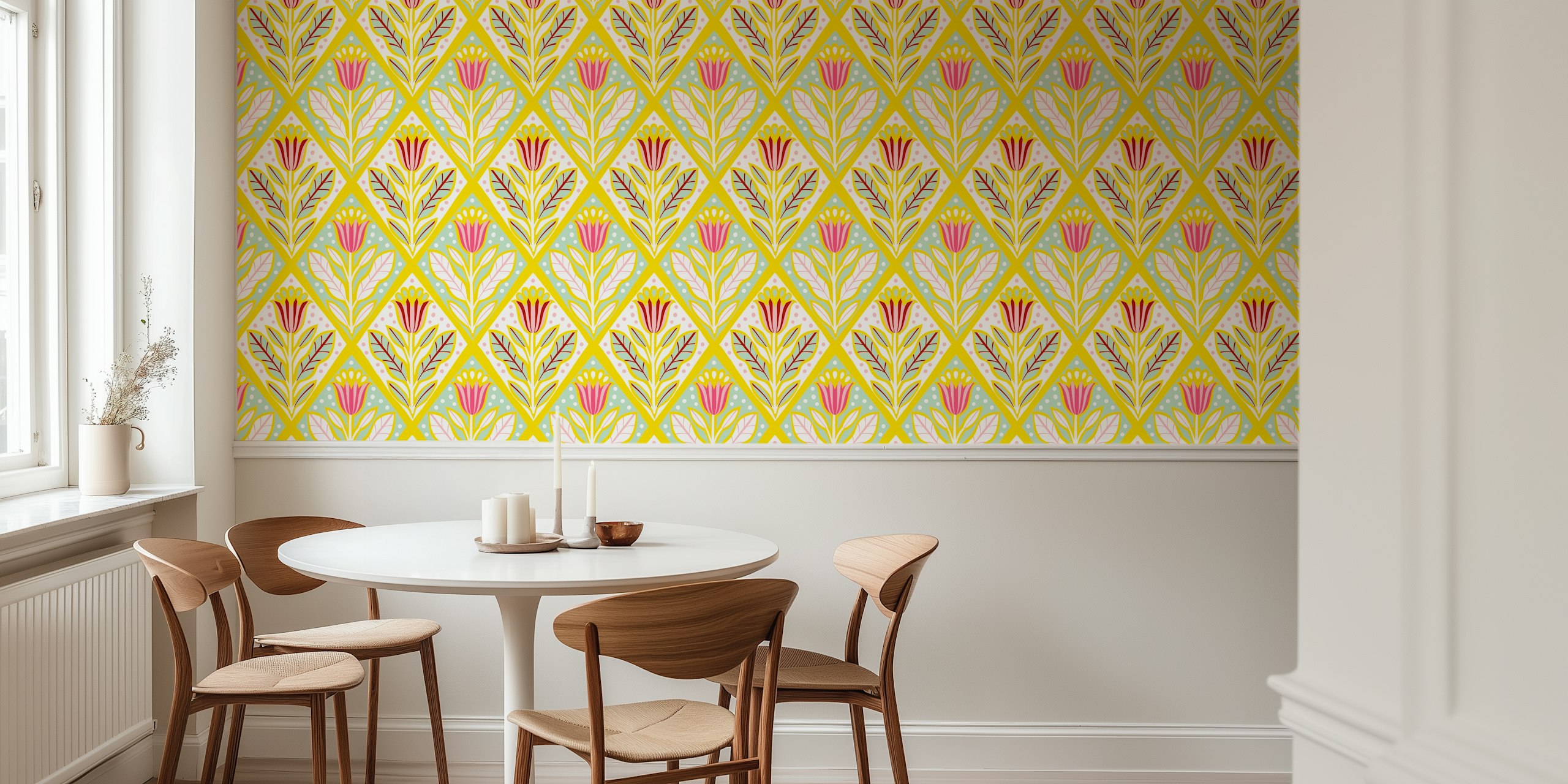 Diamond floral wallpaper design huoneessa.