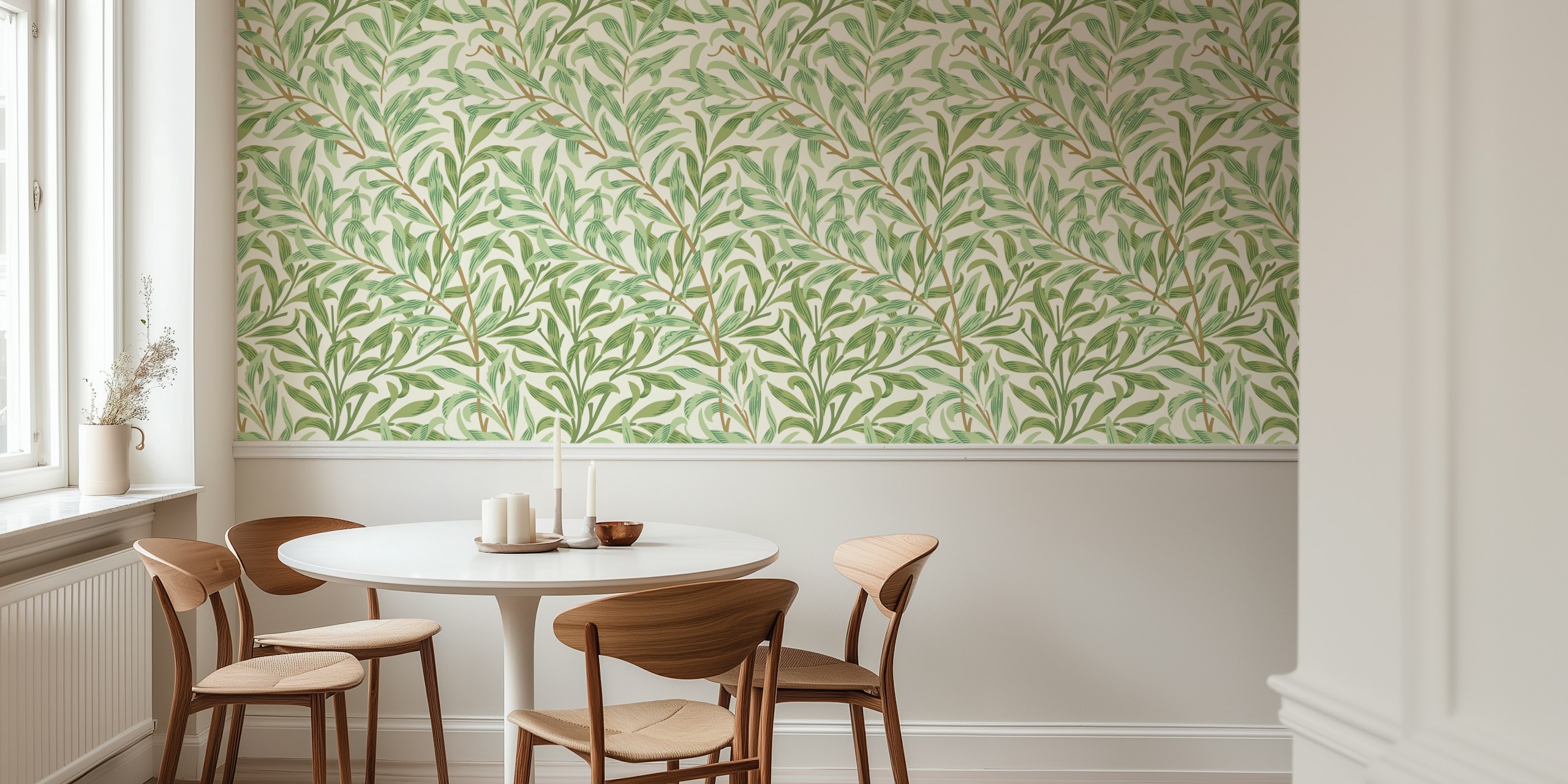 Botanical wallpaper design in a room