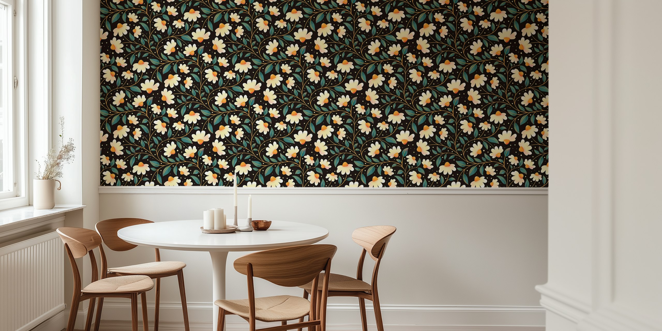 Enchanting midnight daisy wallpaper in a room