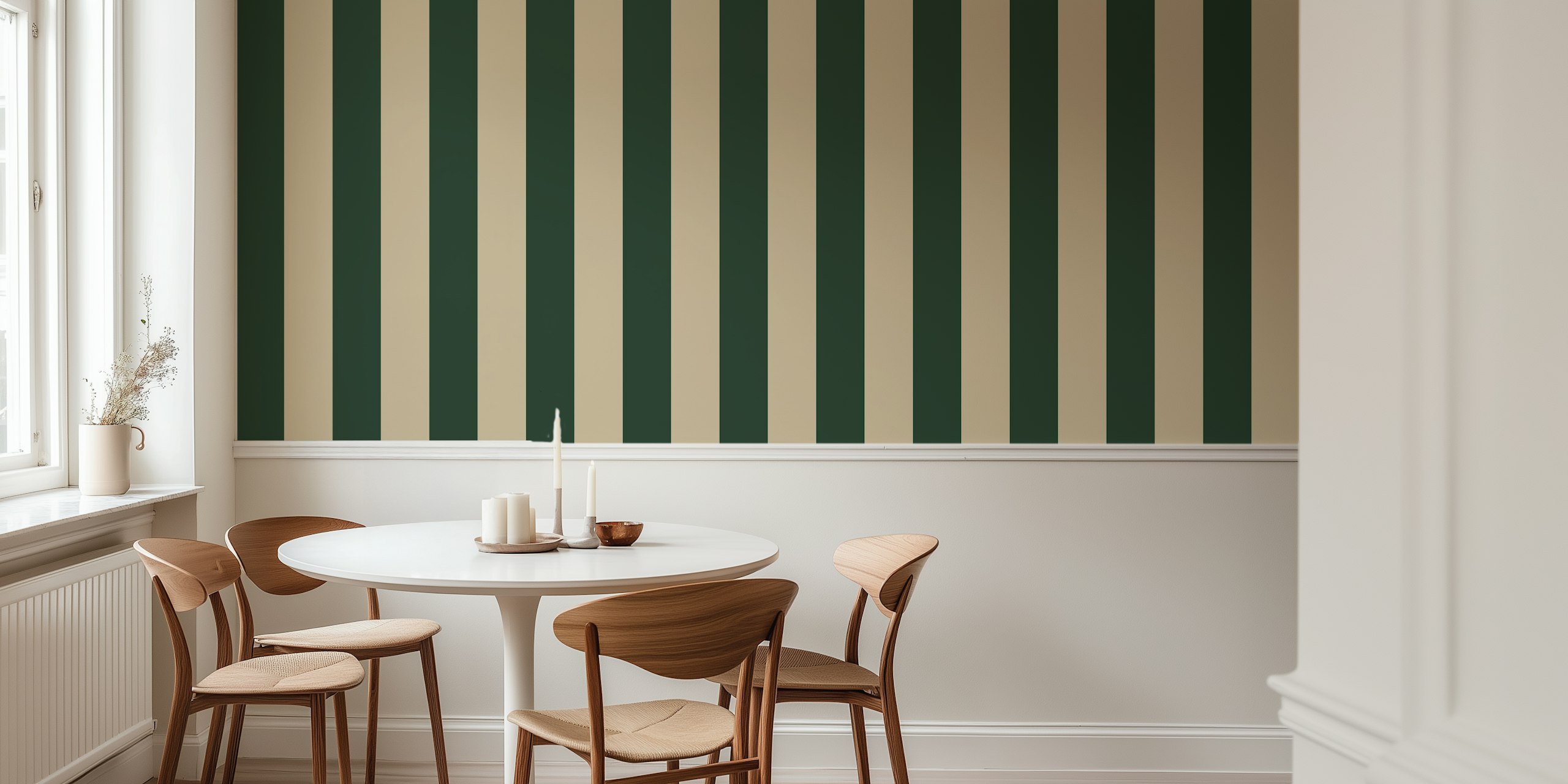 Dark green and beige striped boho wallpaper design