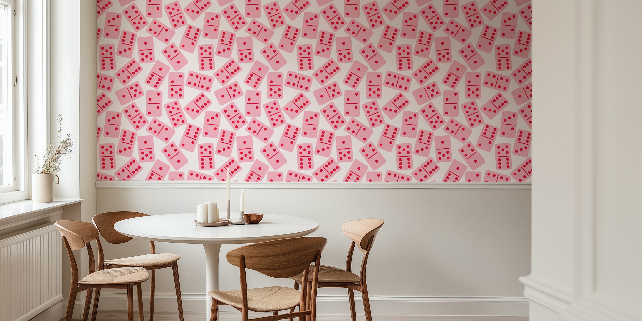 Lyserød og krimsonrød Domino Chat - Pink and Crimson Red mønster tapet