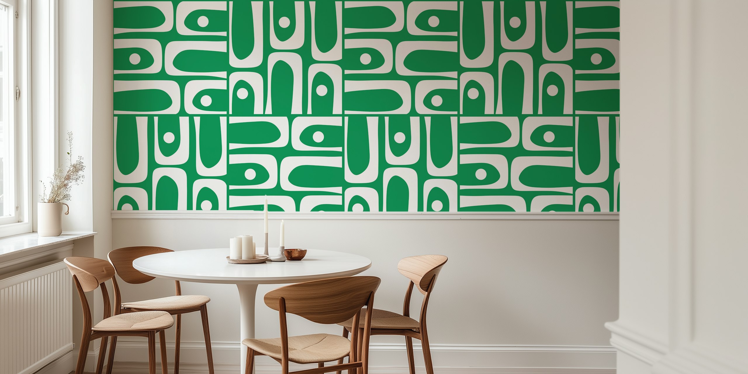 Mid Century Modern Piquet Kelly Green Pattern behang