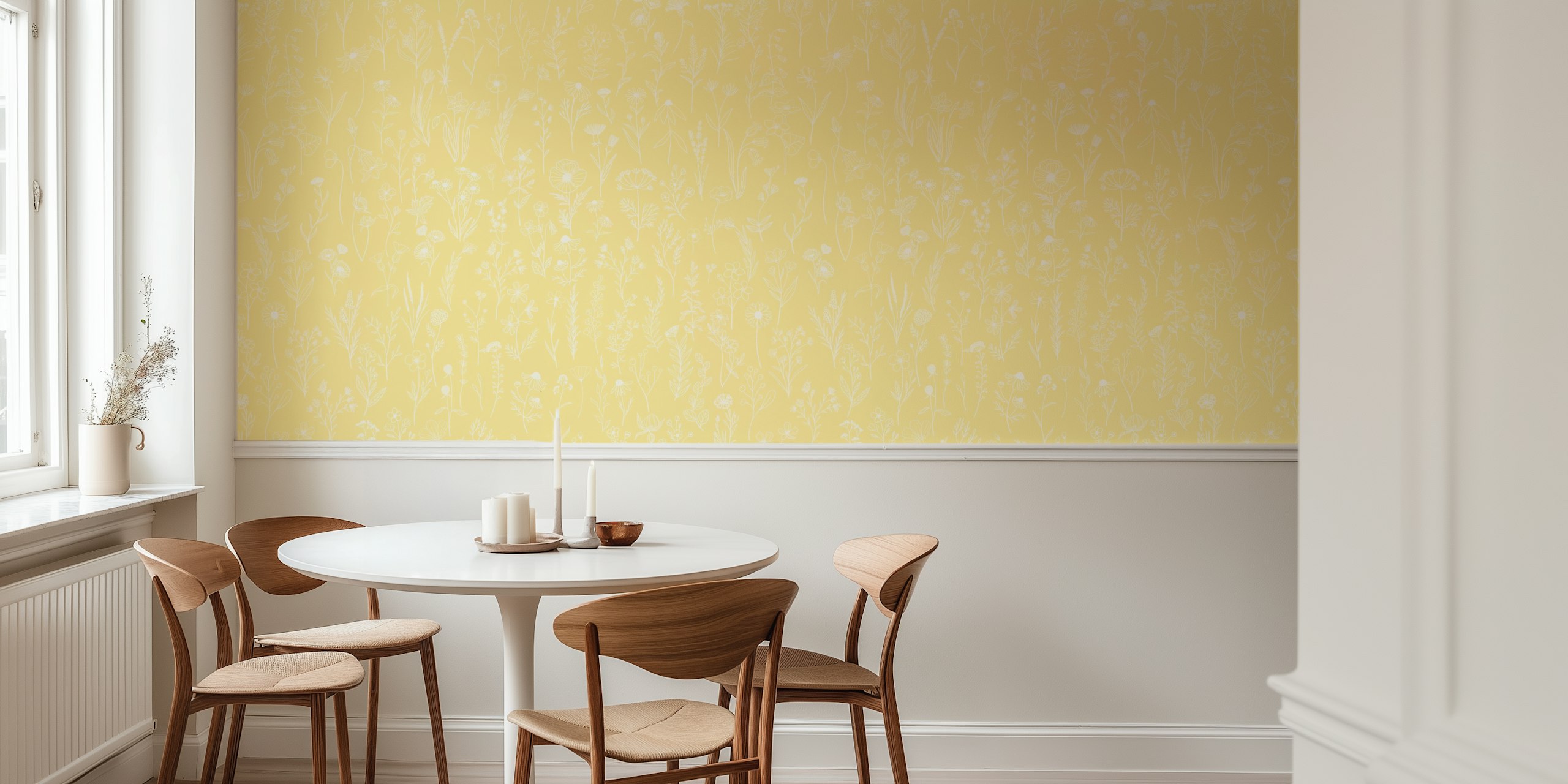Wildflowers drawing pattern wallpaper in a room