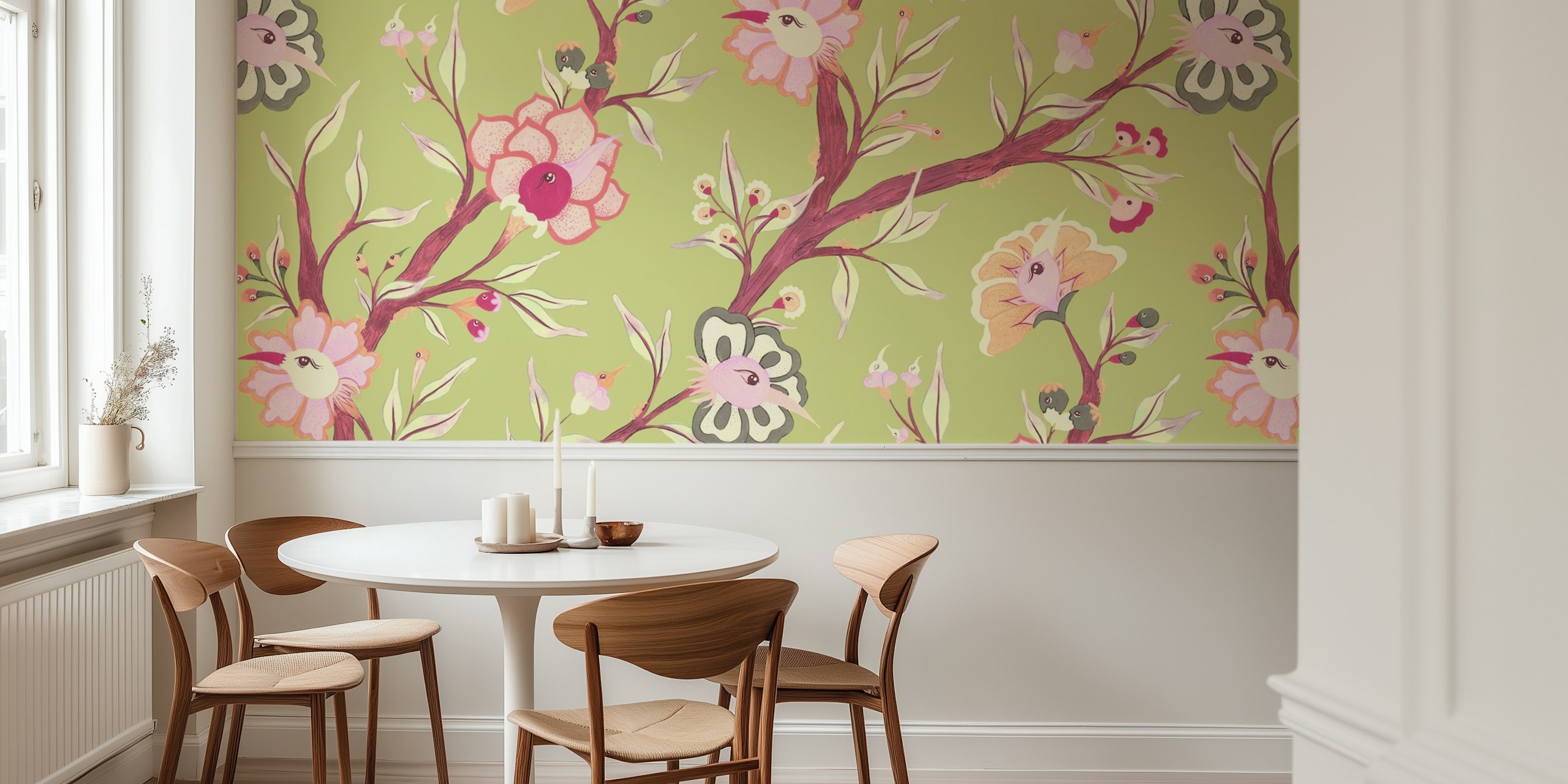 Floral wallpaper design in a room