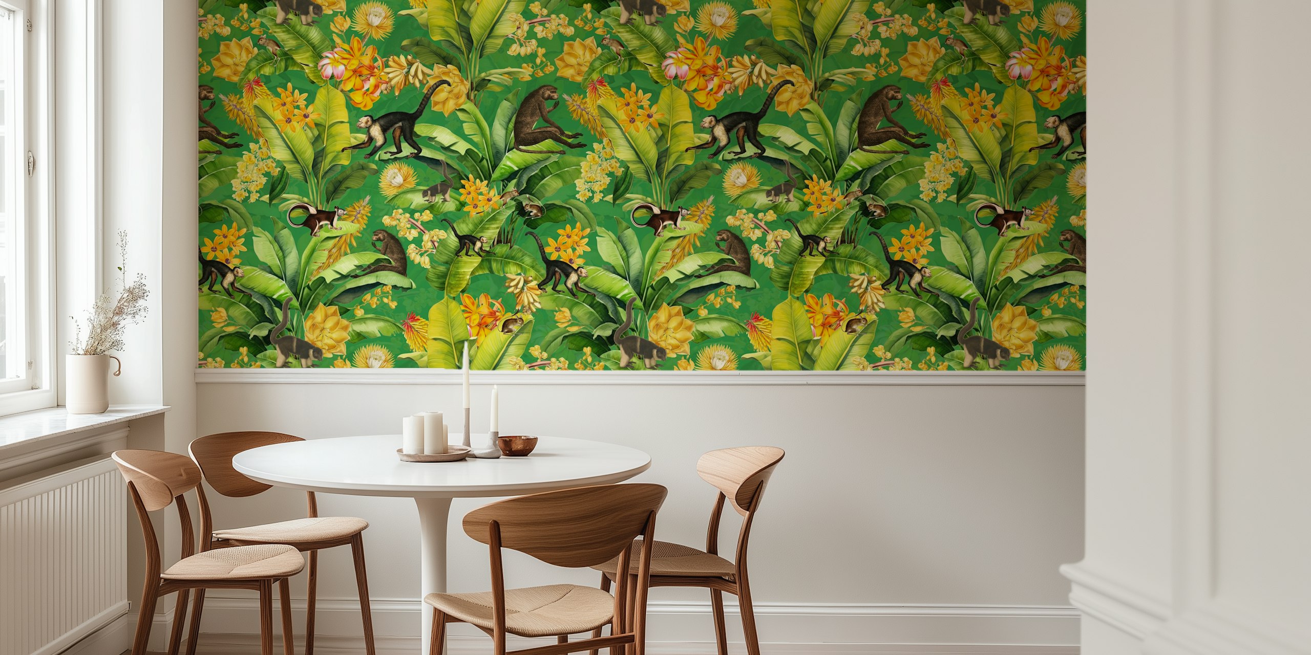 Vintage Monkey Tropical Rainforest Green Tapete