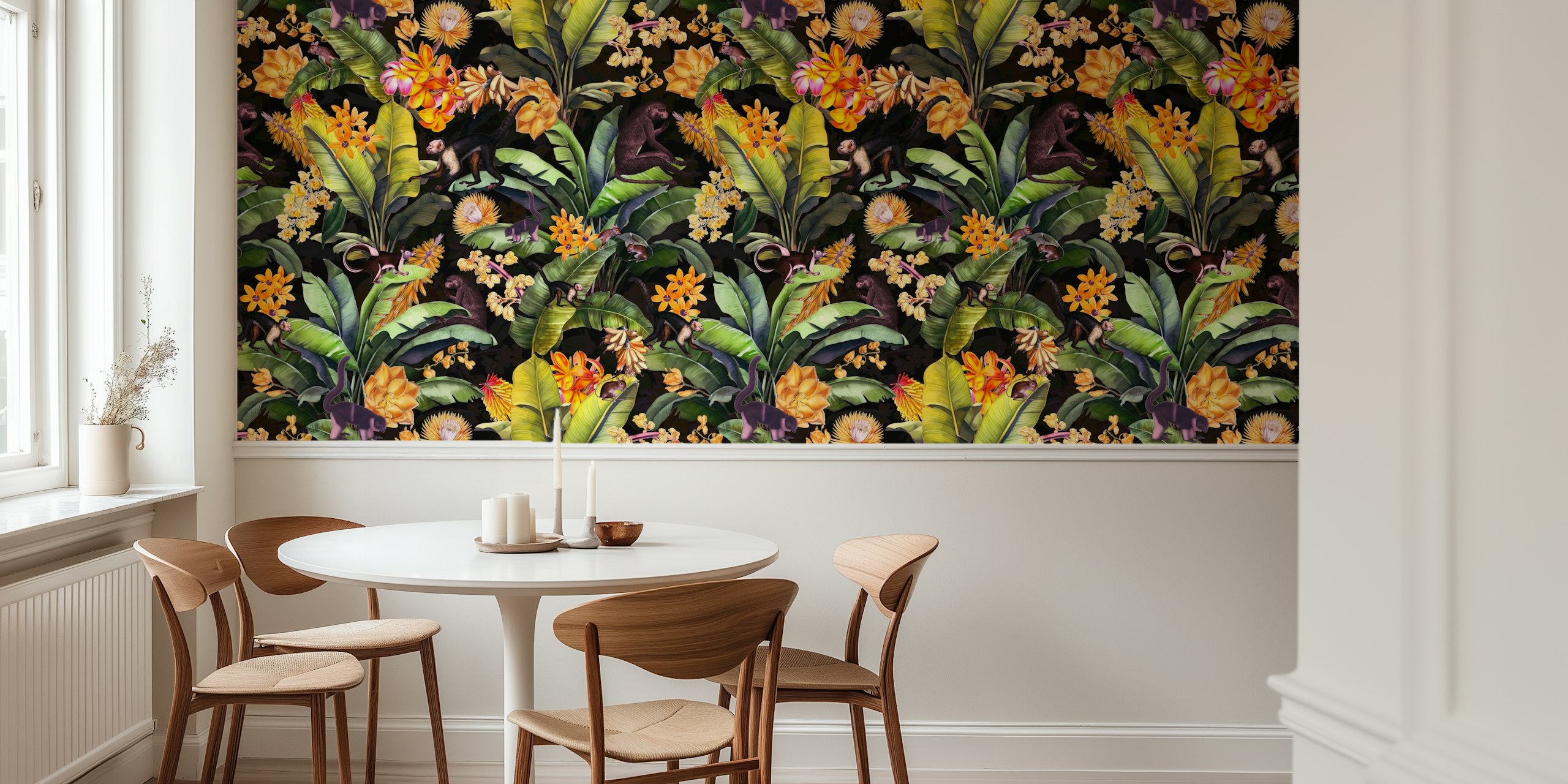 Vintage Midnight Monkey Tropical Rainforest tapet