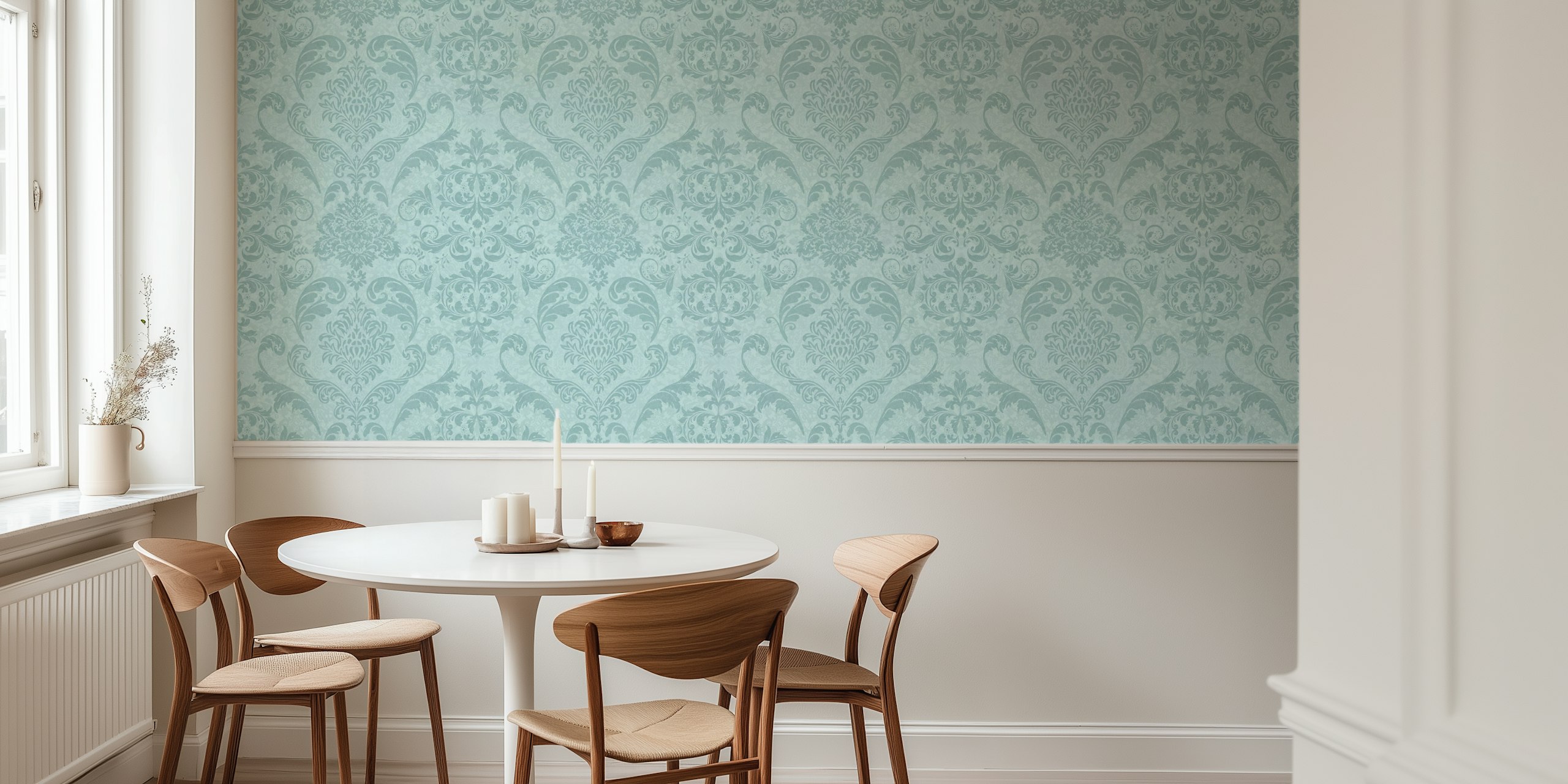 Vintage Victorian Damask Pattern tapet i ett rum