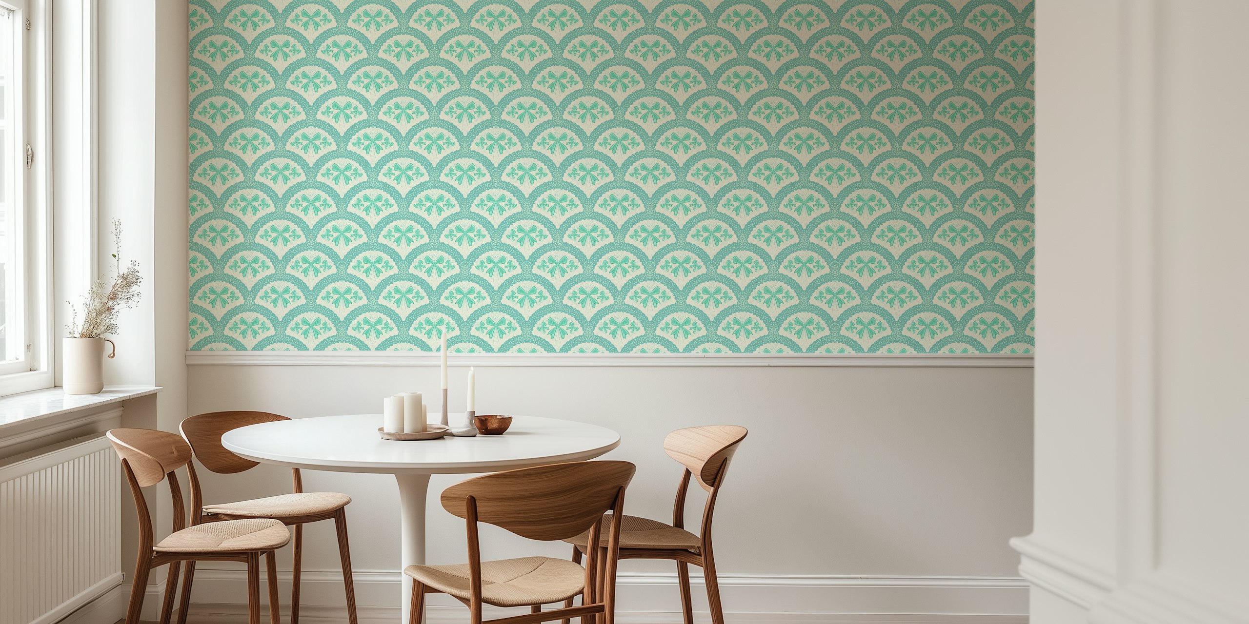 Grandmillennial preppy bows dans le design de papier peint teal