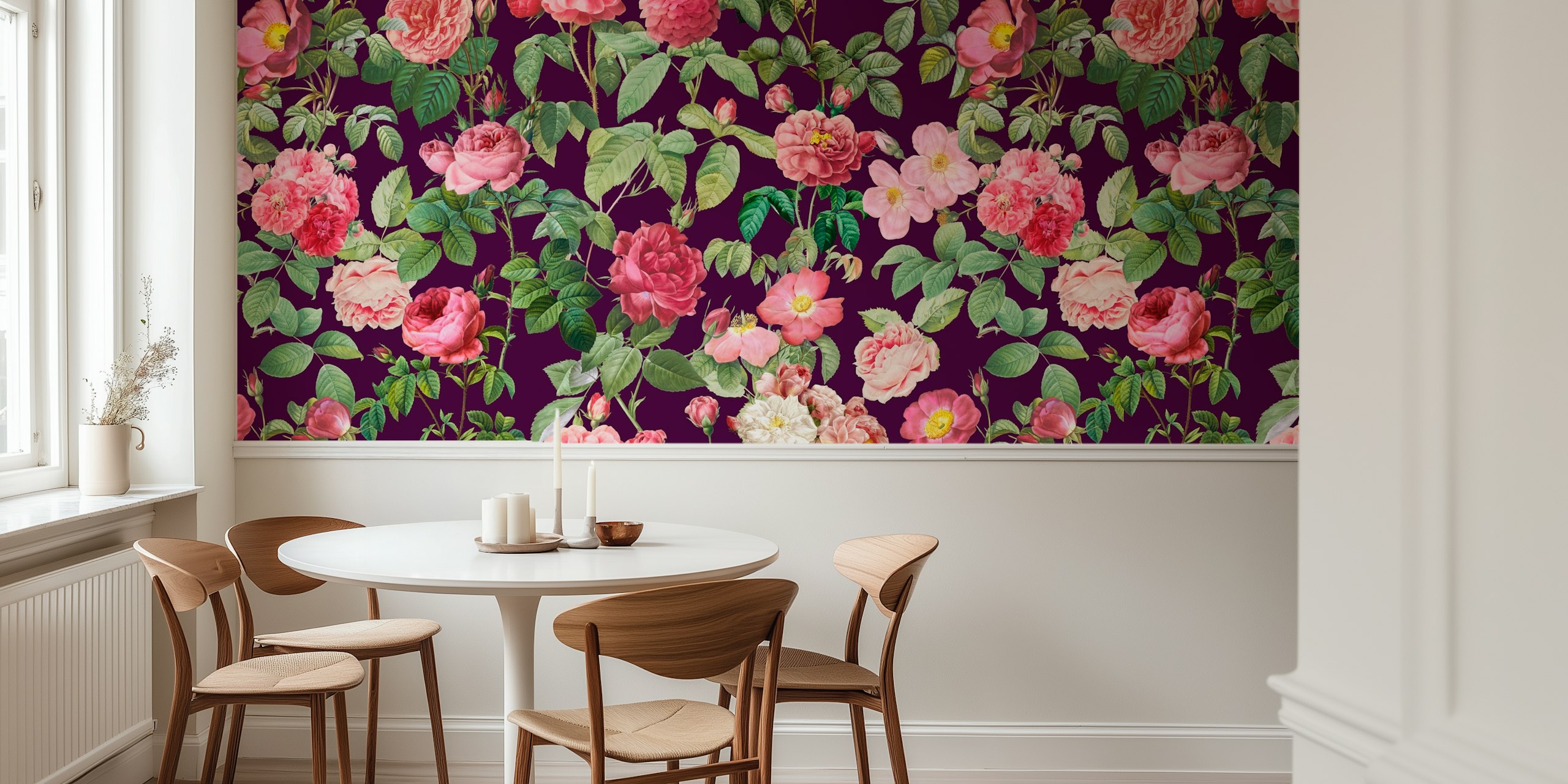 Papel de parede floral com design de Pierre-Joseph Redoute French Roses