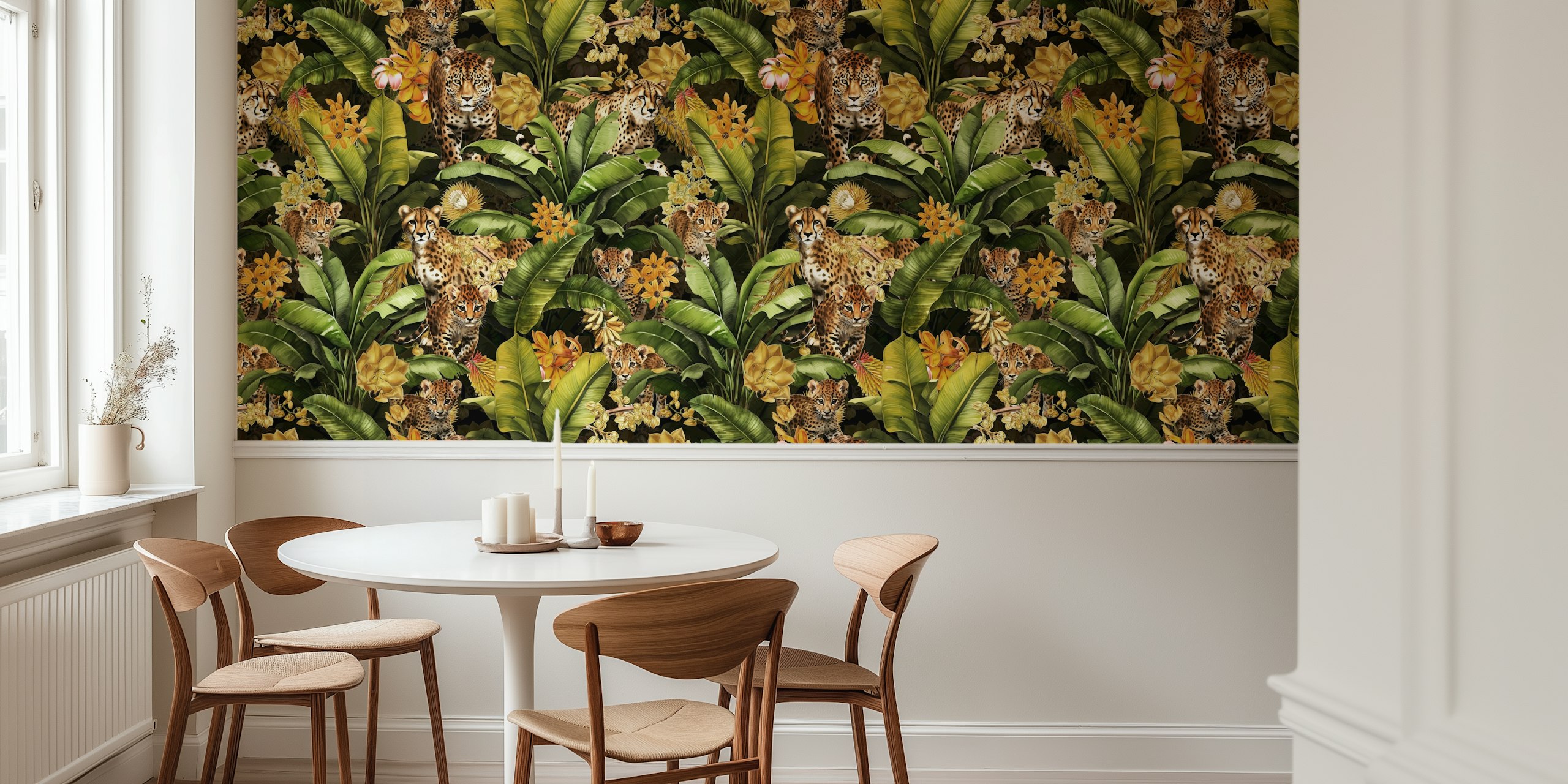 Tropical animals and foliage in vibrant colors wallpaper