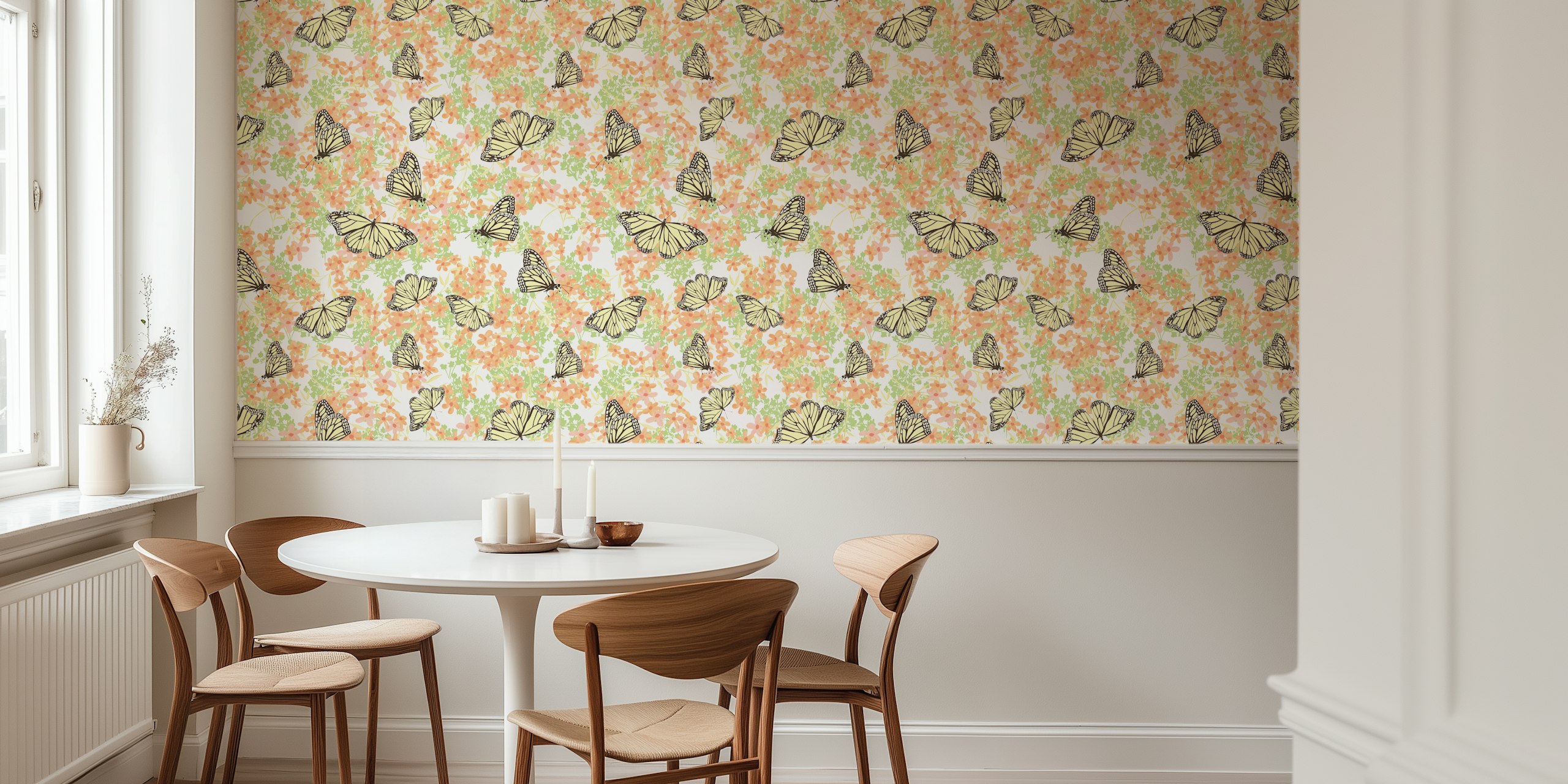 Monarch Butterfly Ditsy Floral wallpaper in a room