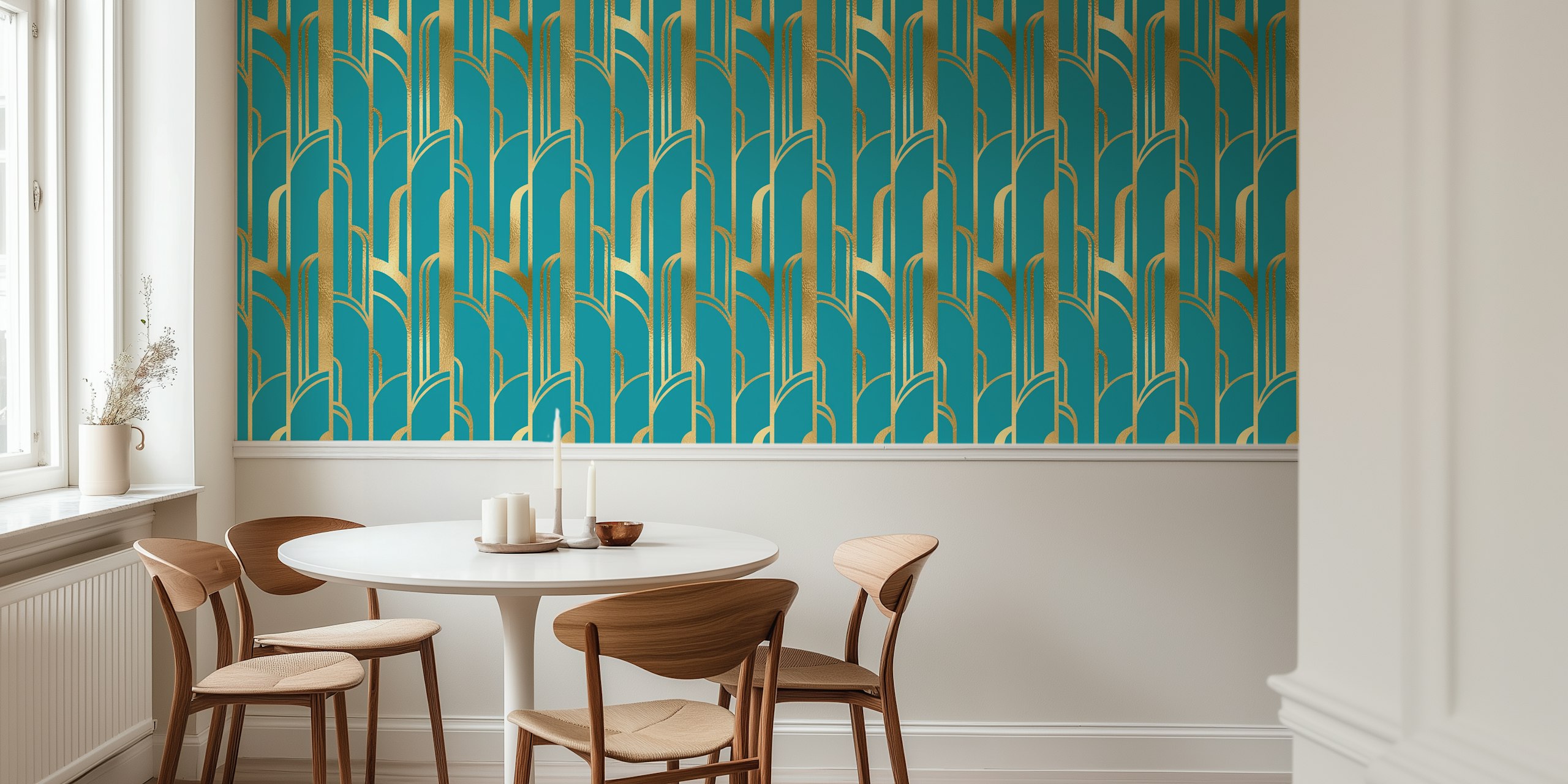 Art Deco gold and teal wallpaper design