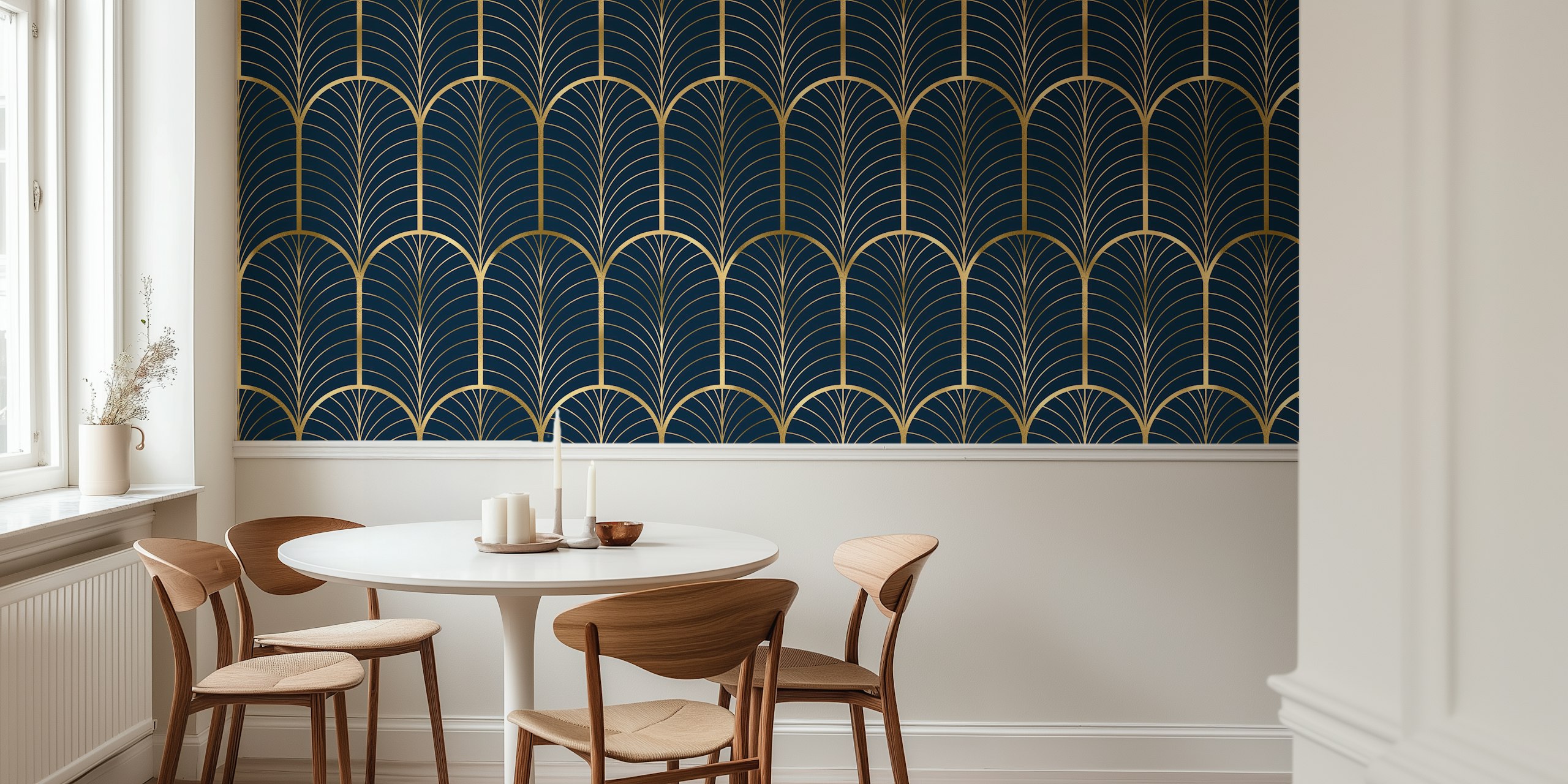 Art Deco wallpaper σε χρυσό και ναυτικό