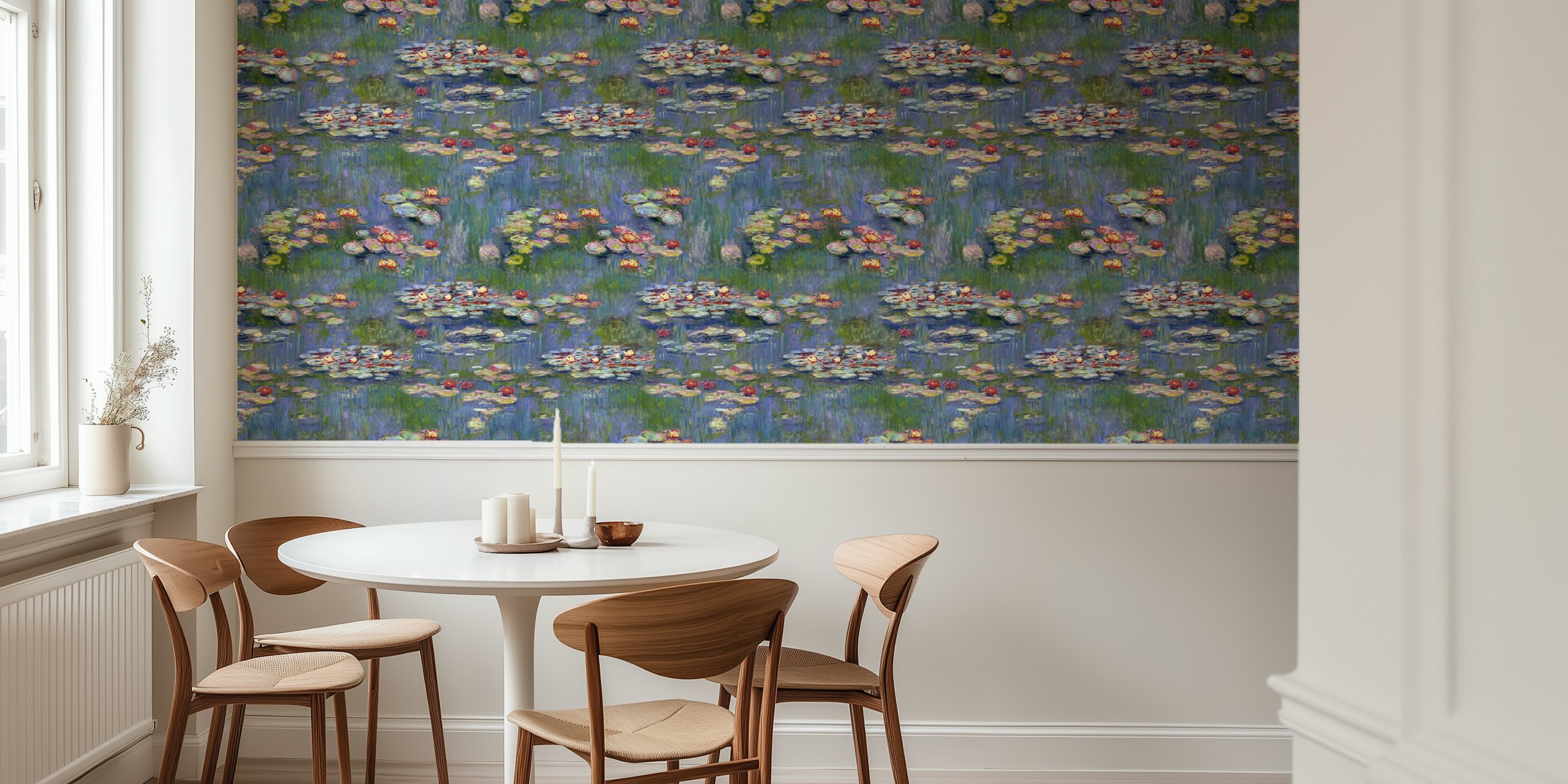 Monet water lily pond in shades of blue and green wallpaper