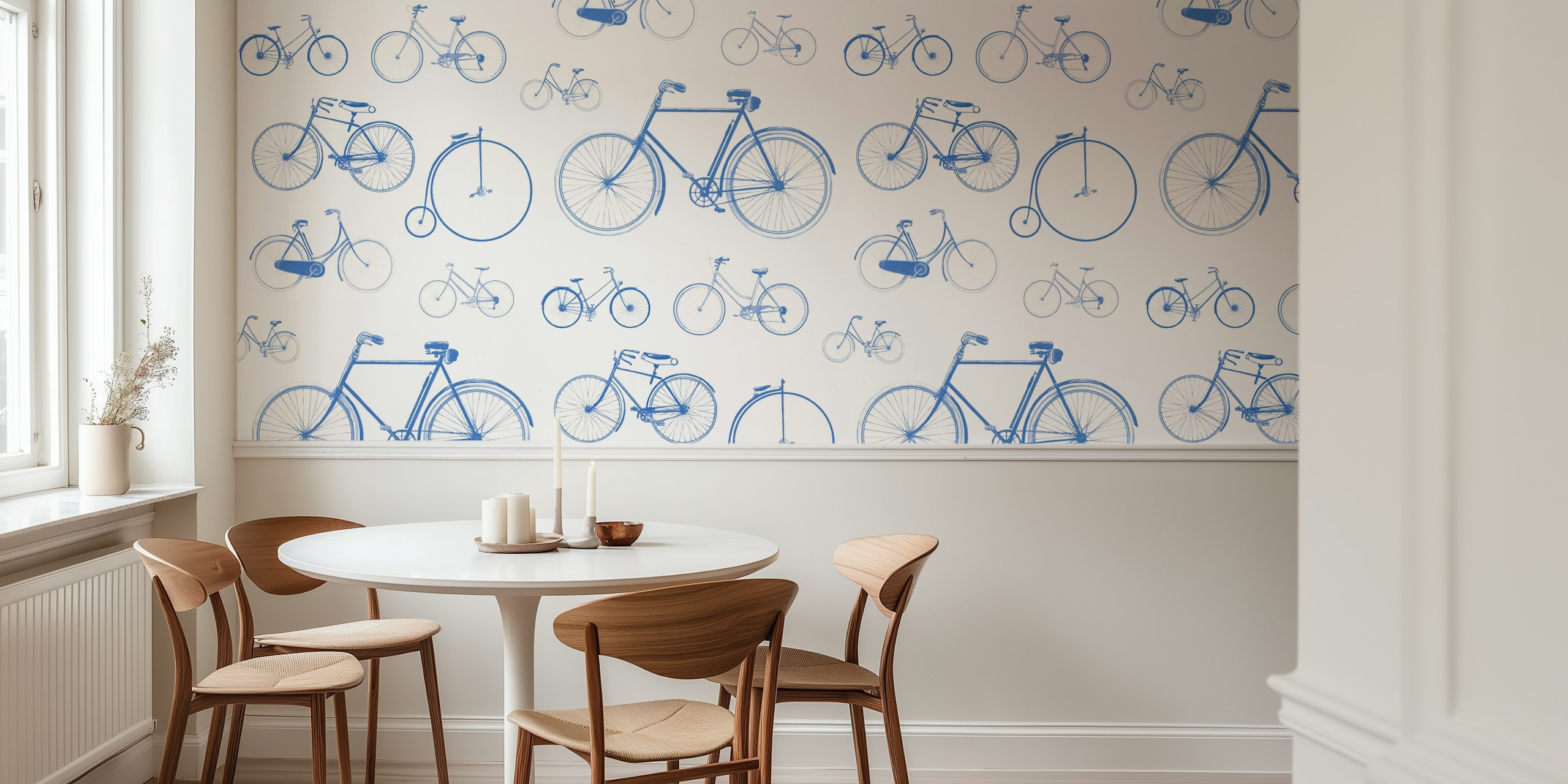 Vintage bikes pattern wallpaper in blue