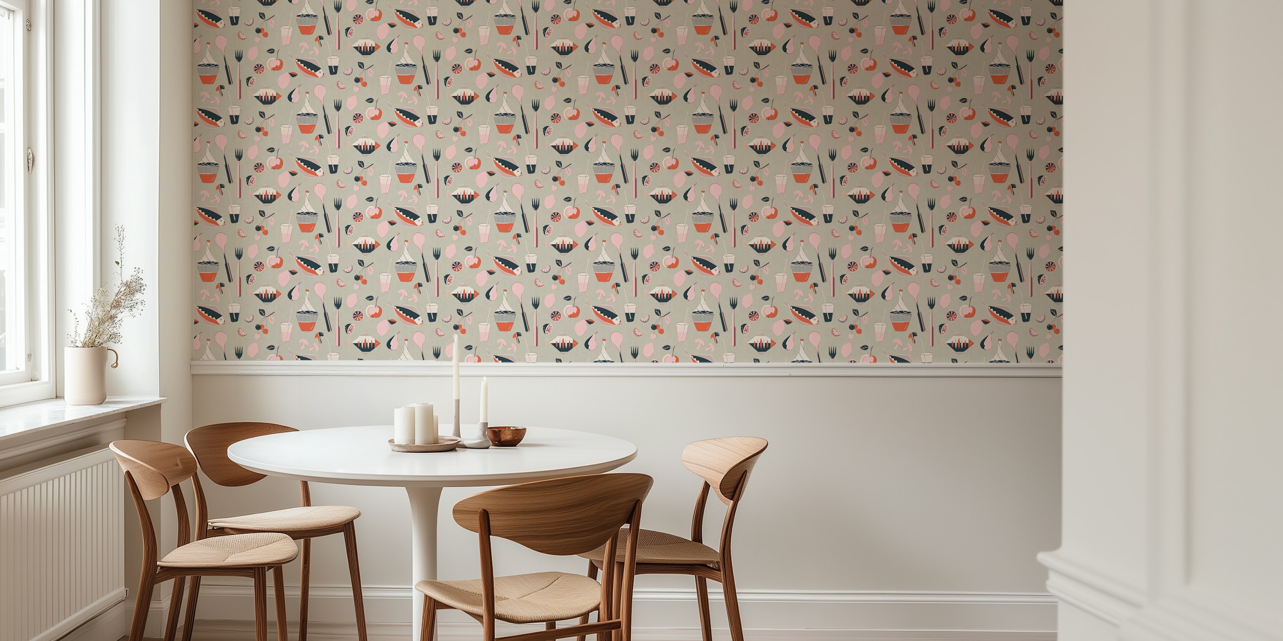 Mid century picnic wallpaper design in room