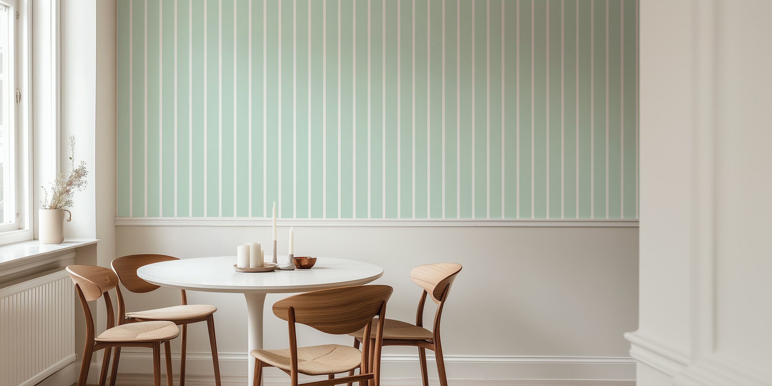 Vertical stripes in mint green and beige pattern wallpaper