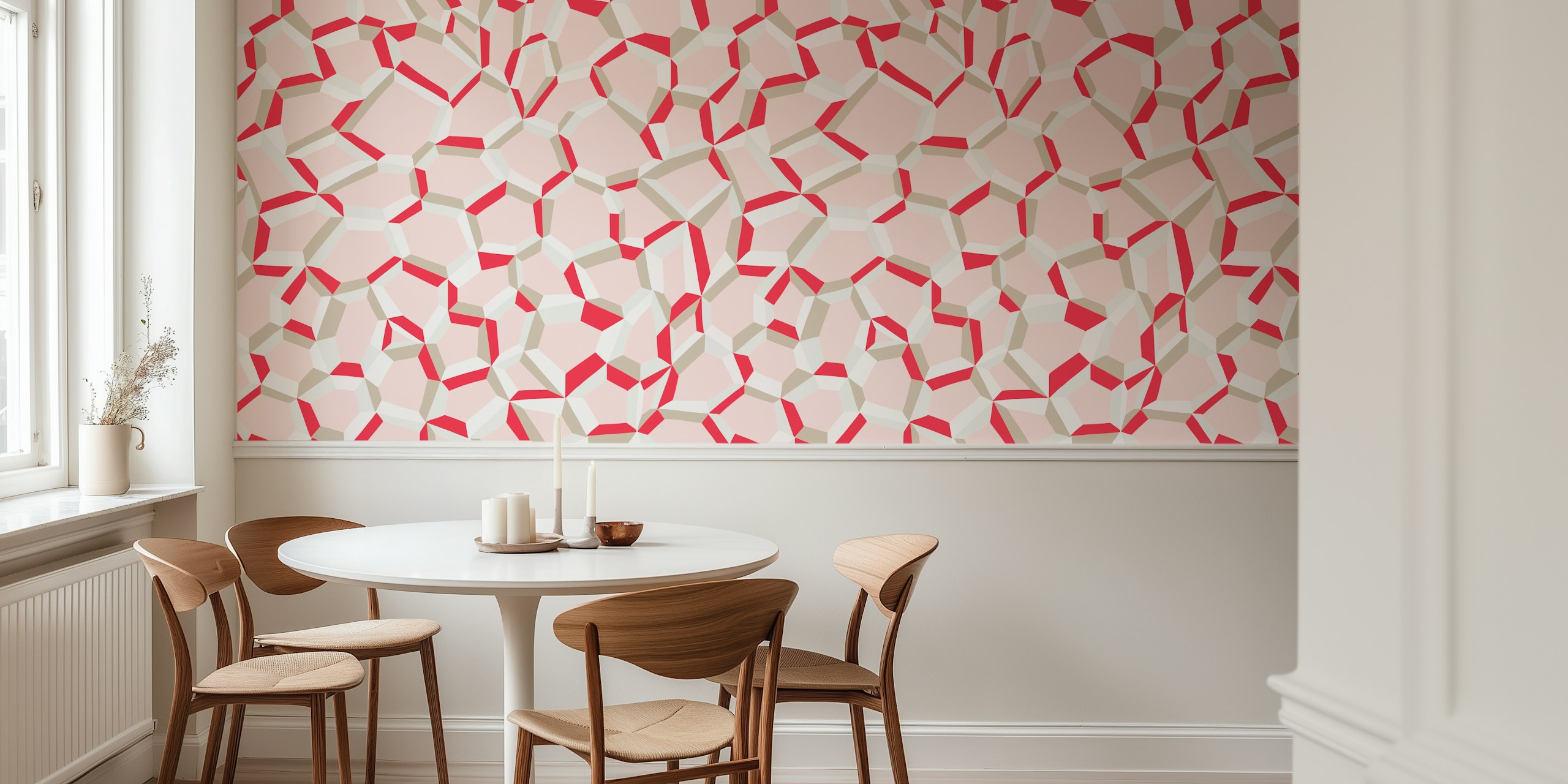 Geometric shapes in pearl pink and white wallpaper