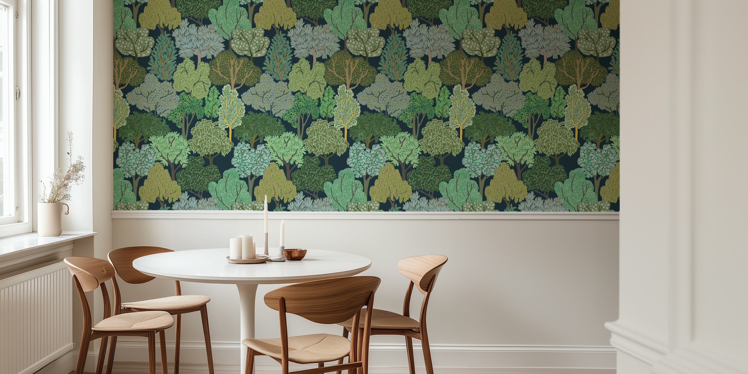 Moody Woodland wallpaper in a room