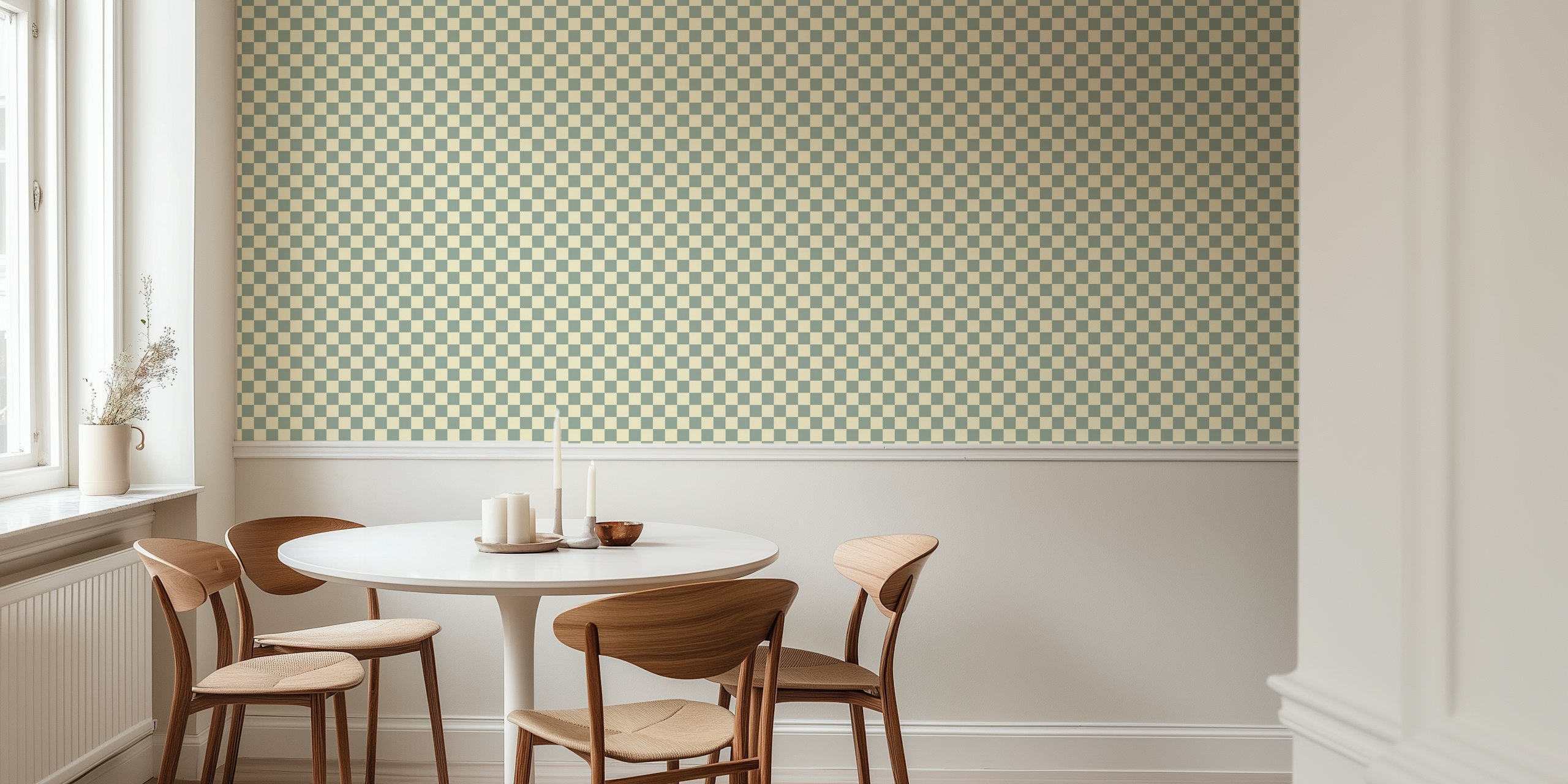 Plaid pattern in blue and beige tones wallpaper