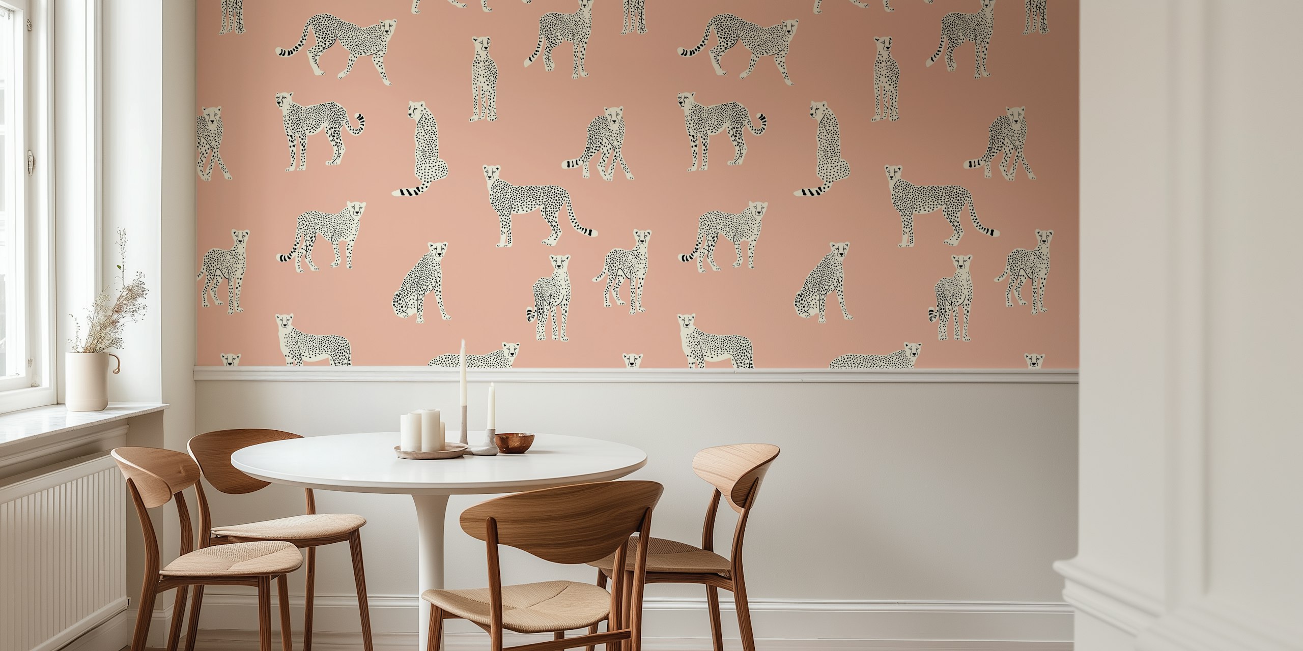 Vintage White Cheetah wallpaper på lys kastanje rosa bakgrunn